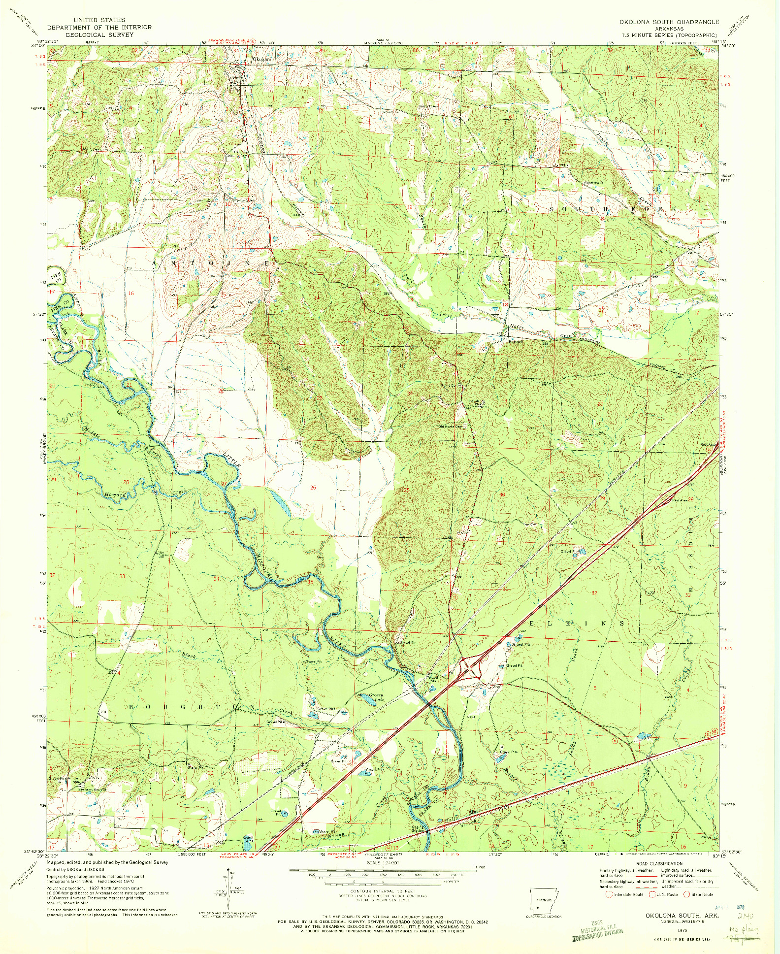 USGS 1:24000-SCALE QUADRANGLE FOR OKOLONA SOUTH, AR 1970