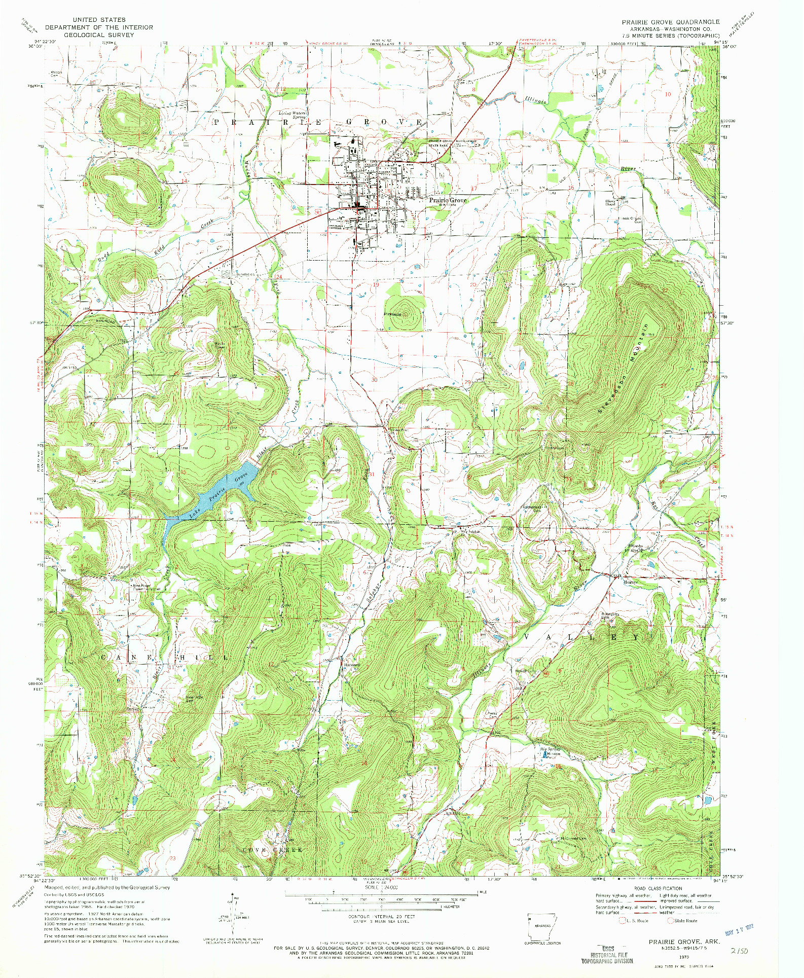 USGS 1:24000-SCALE QUADRANGLE FOR PRAIRIE GROVE, AR 1970