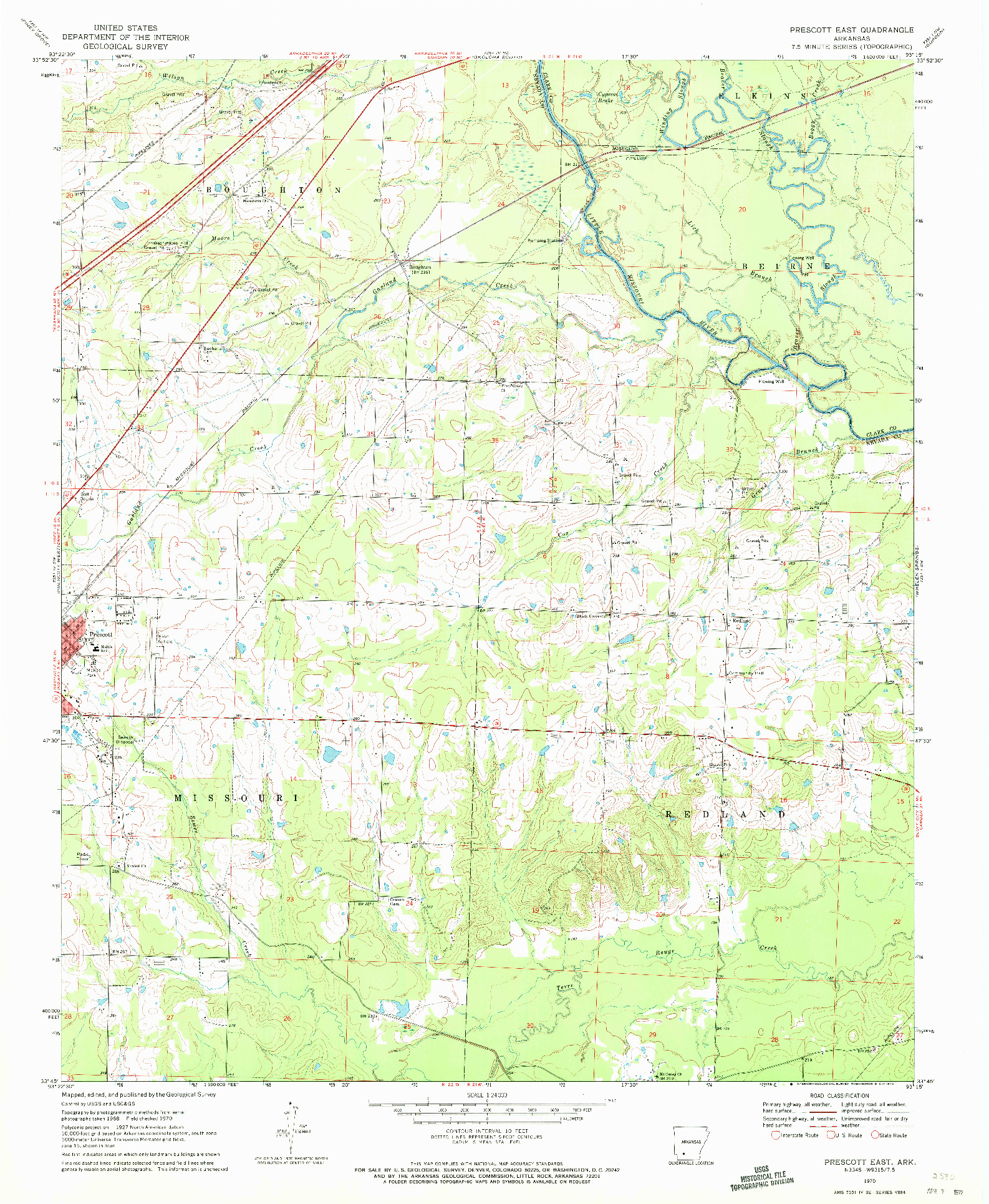 USGS 1:24000-SCALE QUADRANGLE FOR PRESCOTT EAST, AR 1970
