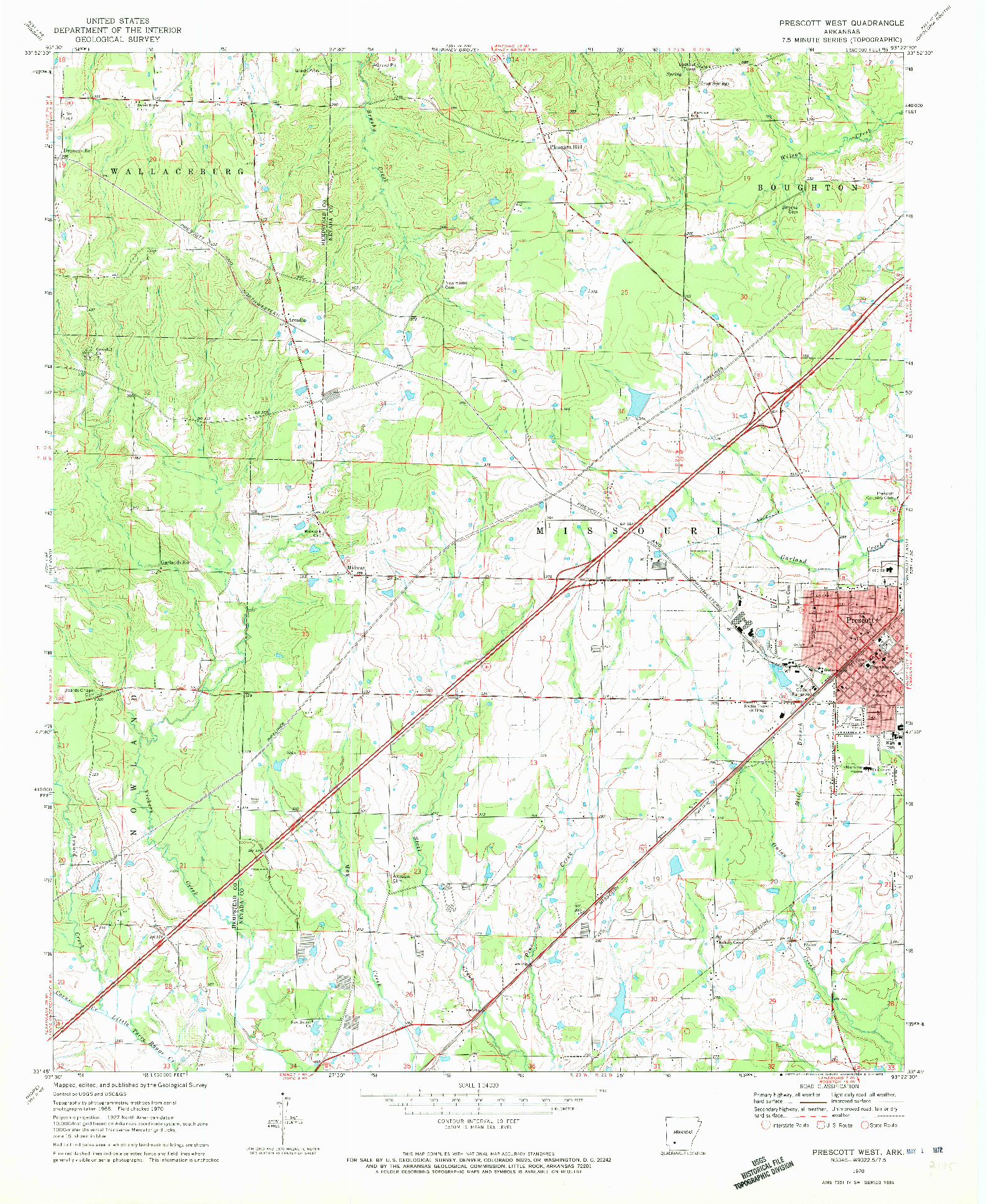 USGS 1:24000-SCALE QUADRANGLE FOR PRESCOTT WEST, AR 1970