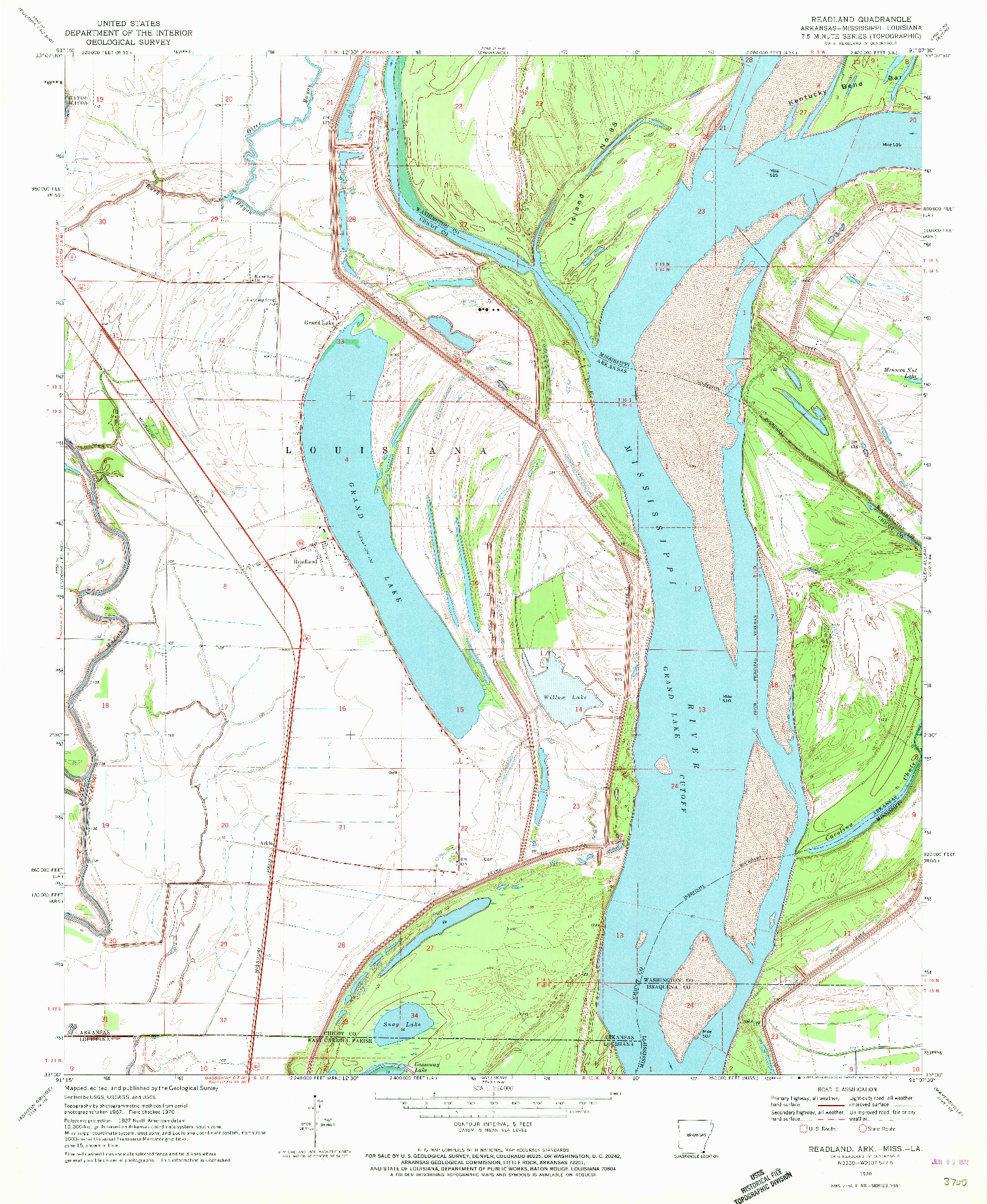 USGS 1:24000-SCALE QUADRANGLE FOR READLAND, AR 1970