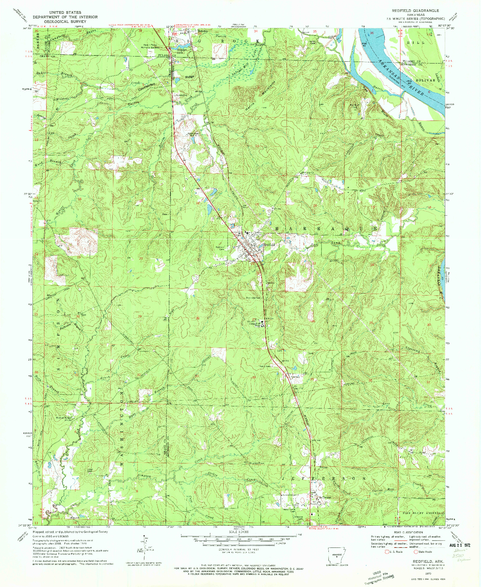 USGS 1:24000-SCALE QUADRANGLE FOR REDFIELD, AR 1970