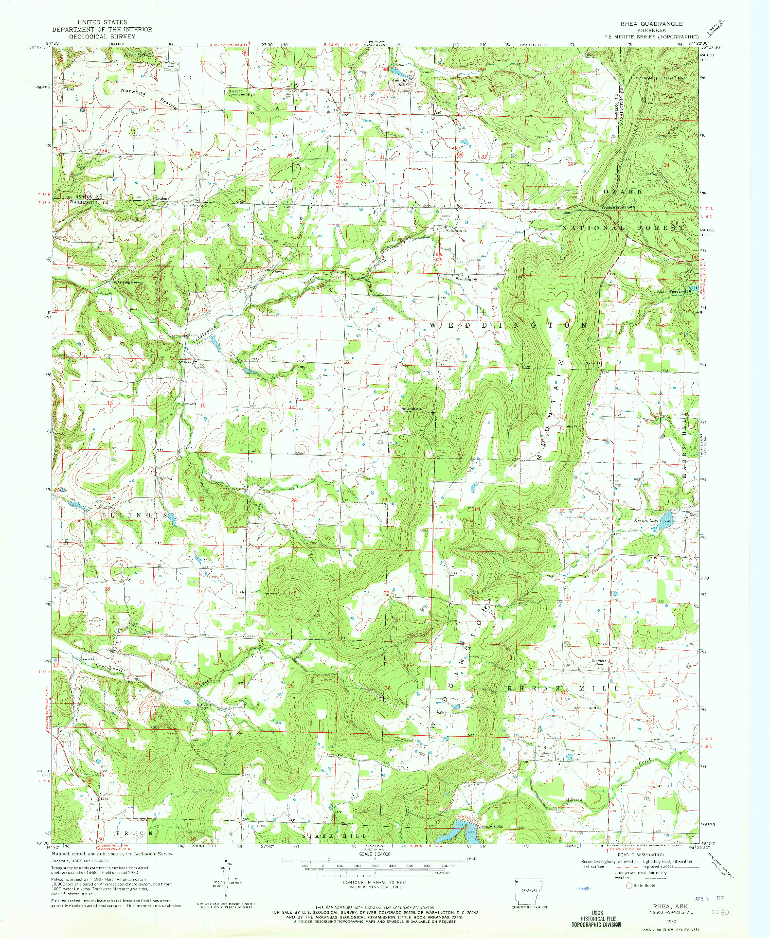 USGS 1:24000-SCALE QUADRANGLE FOR RHEA, AR 1970