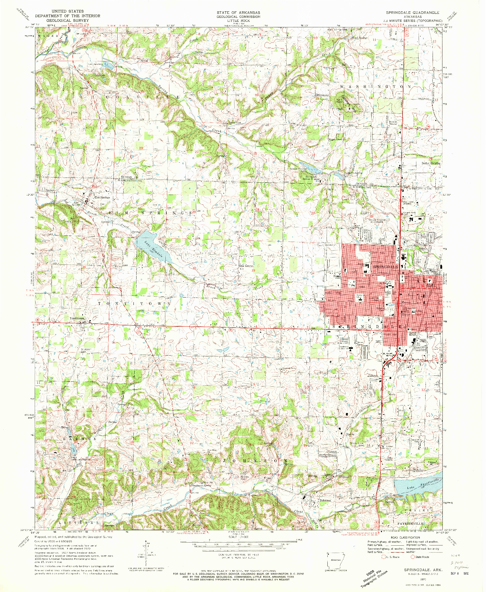 USGS 1:24000-SCALE QUADRANGLE FOR SPRINGDALE, AR 1970