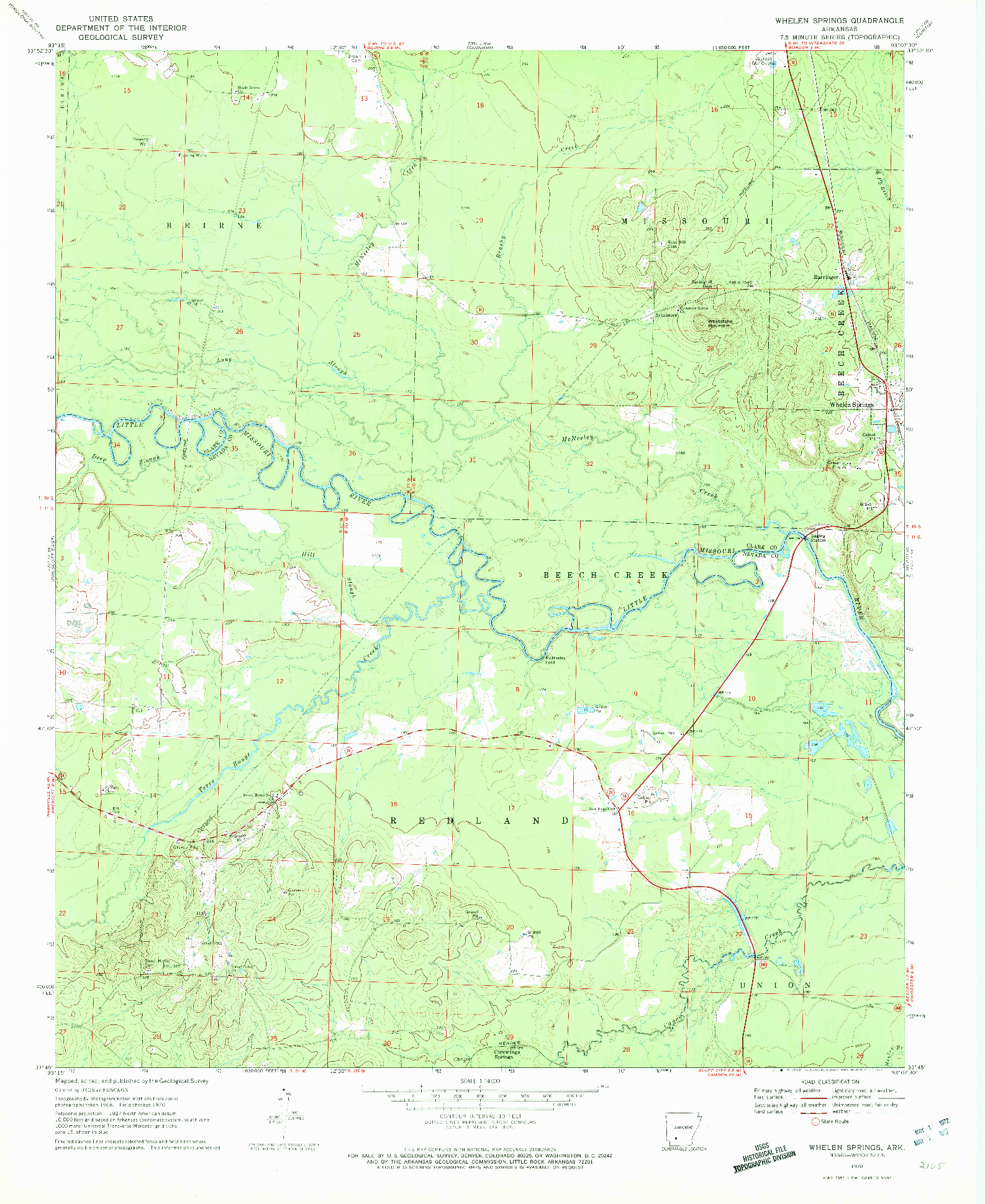 USGS 1:24000-SCALE QUADRANGLE FOR WHELEN SPRINGS, AR 1970