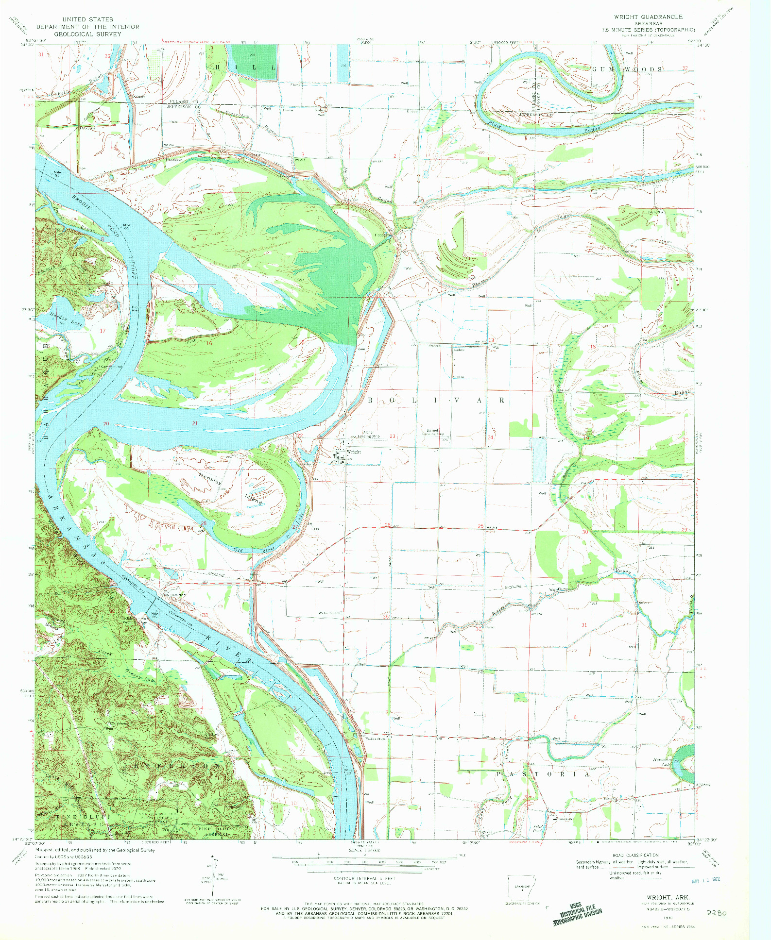 USGS 1:24000-SCALE QUADRANGLE FOR WRIGHT, AR 1970