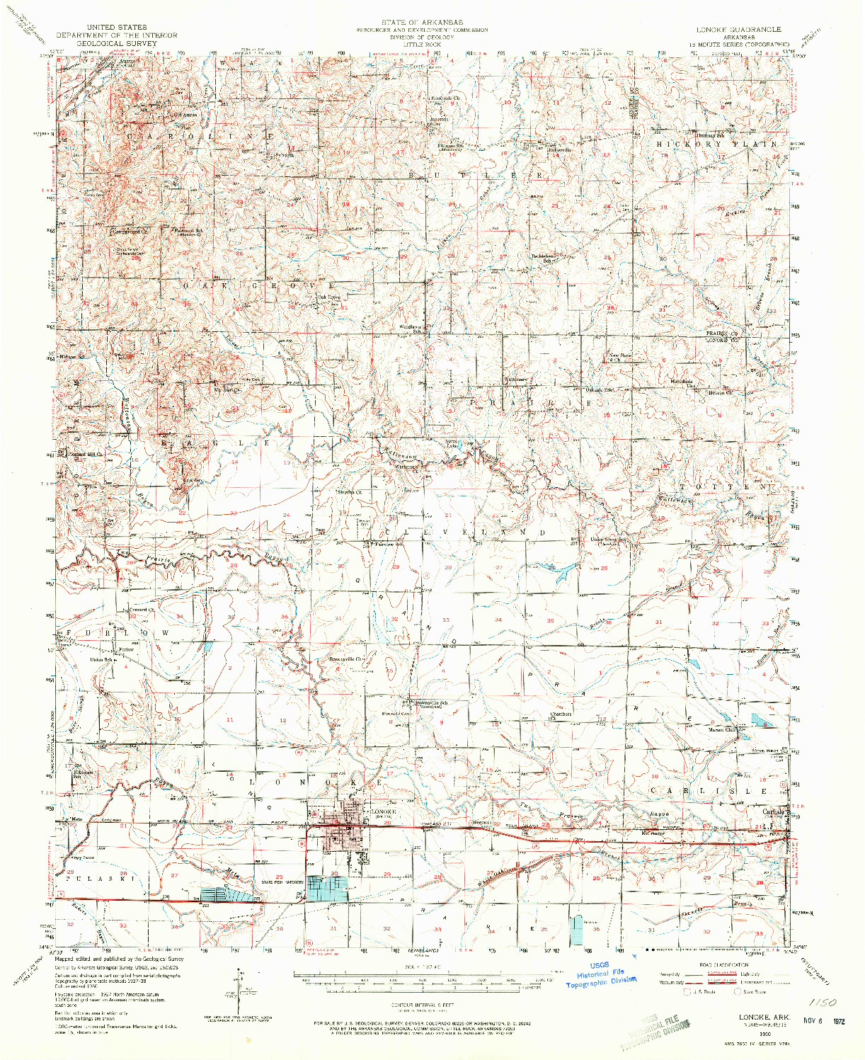 USGS 1:62500-SCALE QUADRANGLE FOR LONOKE, AR 1950