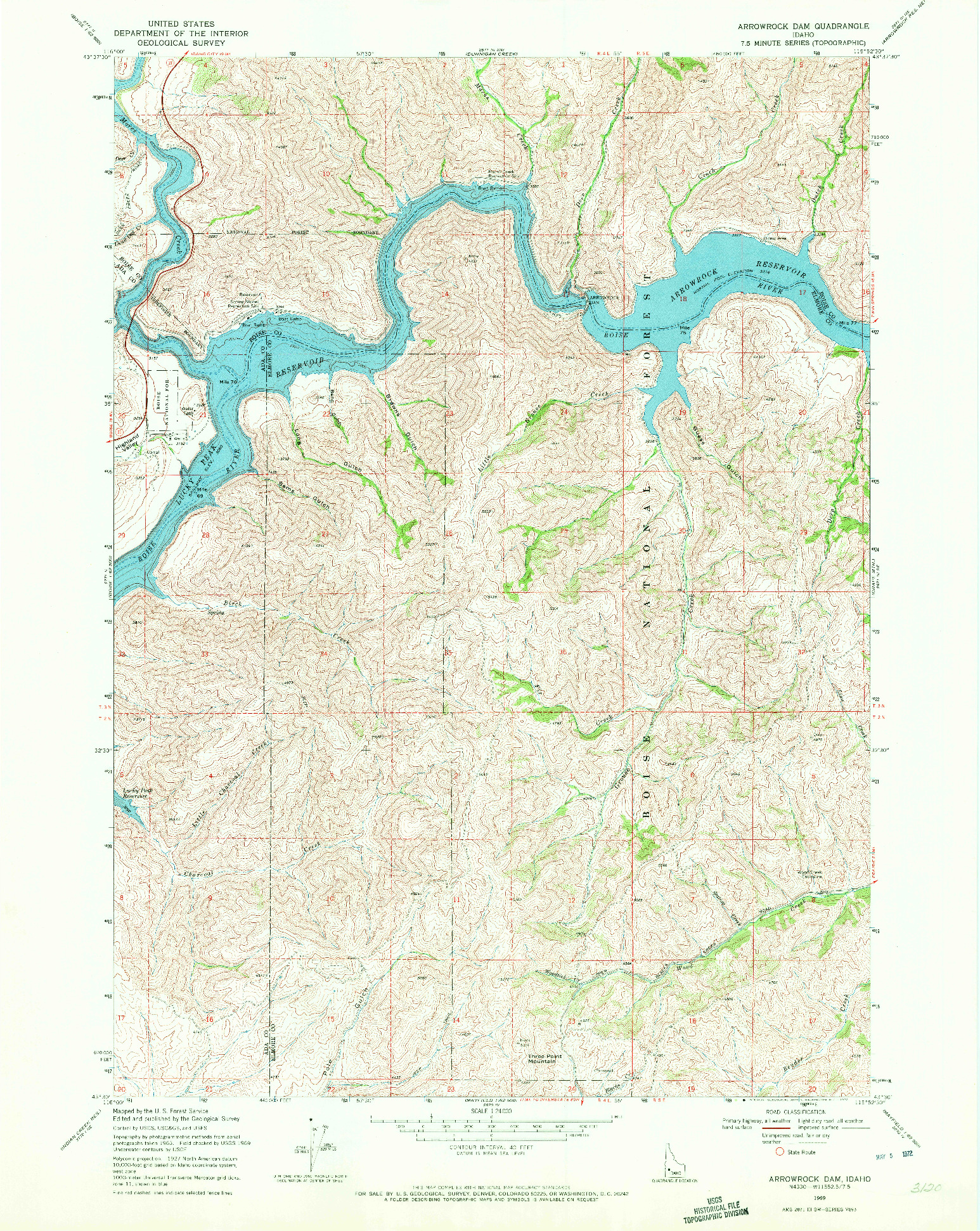 USGS 1:24000-SCALE QUADRANGLE FOR ARROWROCK DAM, ID 1969