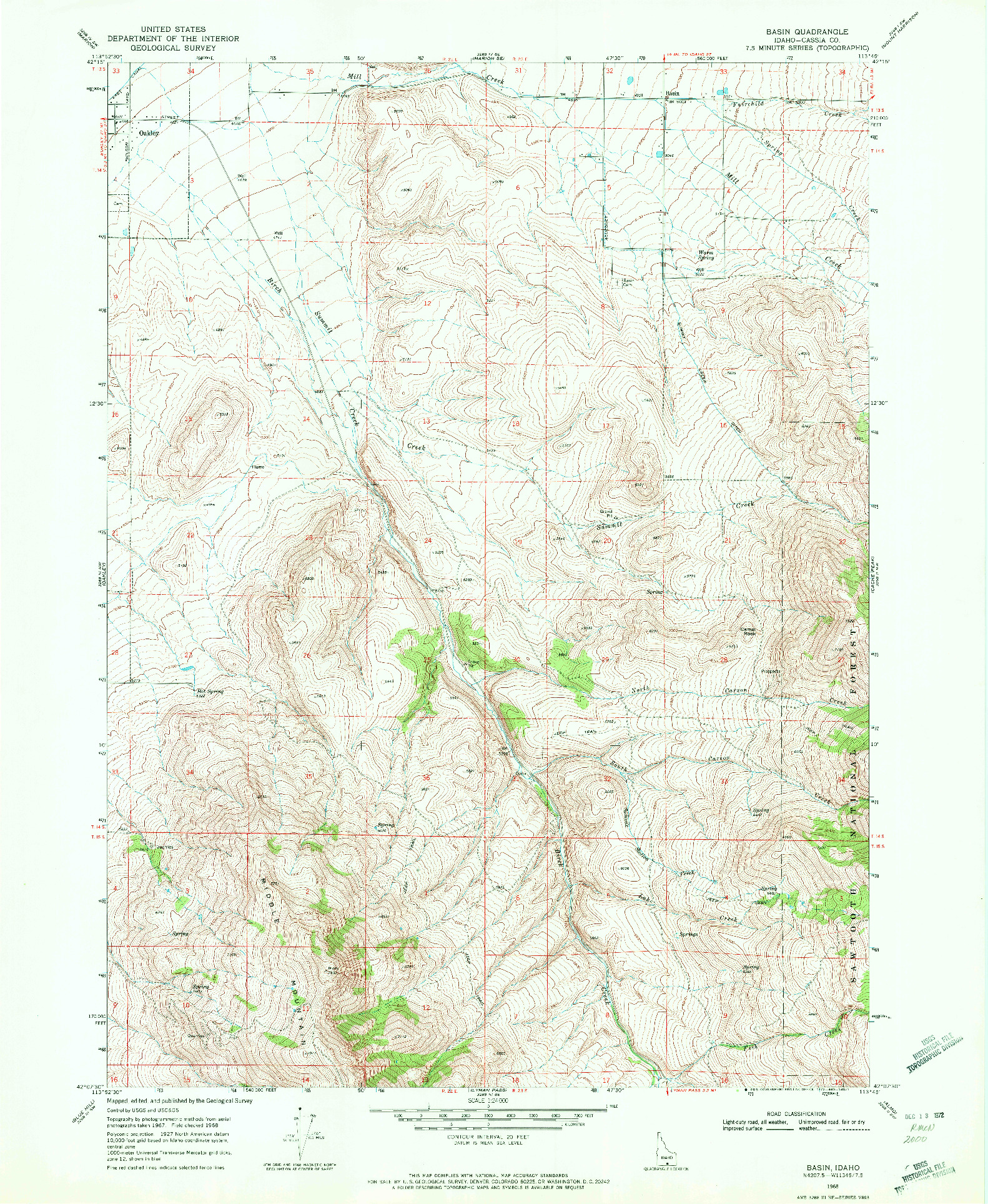 USGS 1:24000-SCALE QUADRANGLE FOR BASIN, ID 1968