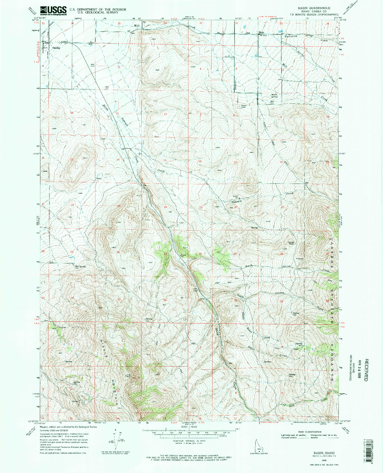 USGS 1:24000-SCALE QUADRANGLE FOR BASIN, ID 1968