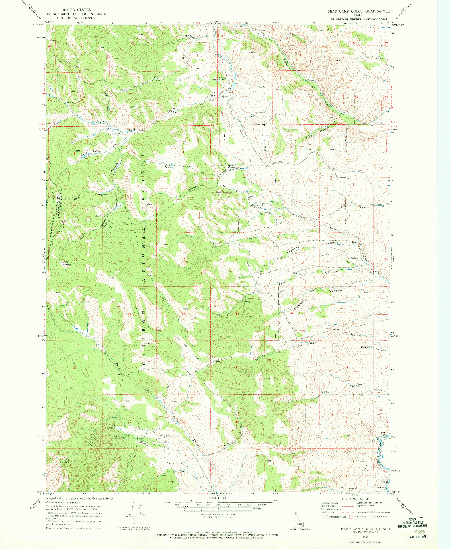 USGS 1:24000-SCALE QUADRANGLE FOR BEAR CAMP GULCH, ID 1968