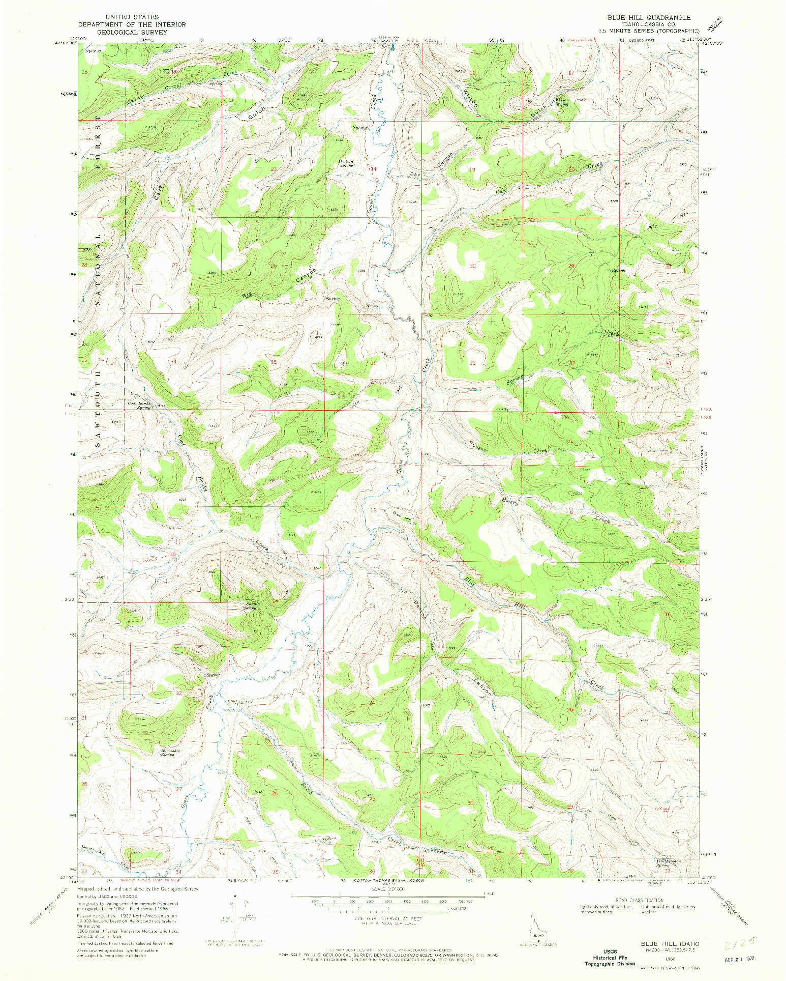 USGS 1:24000-SCALE QUADRANGLE FOR BLUE HILL, ID 1968