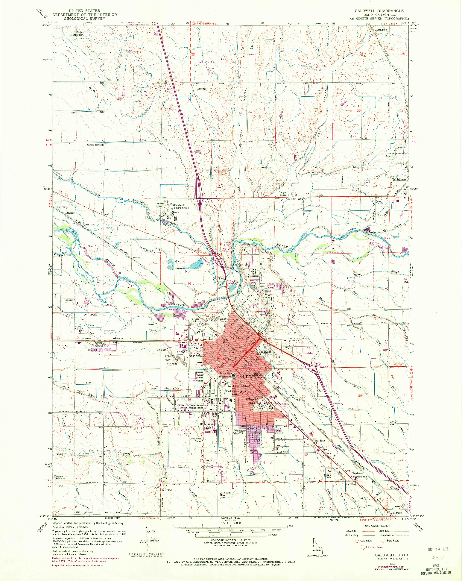 USGS 1:24000-SCALE QUADRANGLE FOR CALDWELL, ID 1958