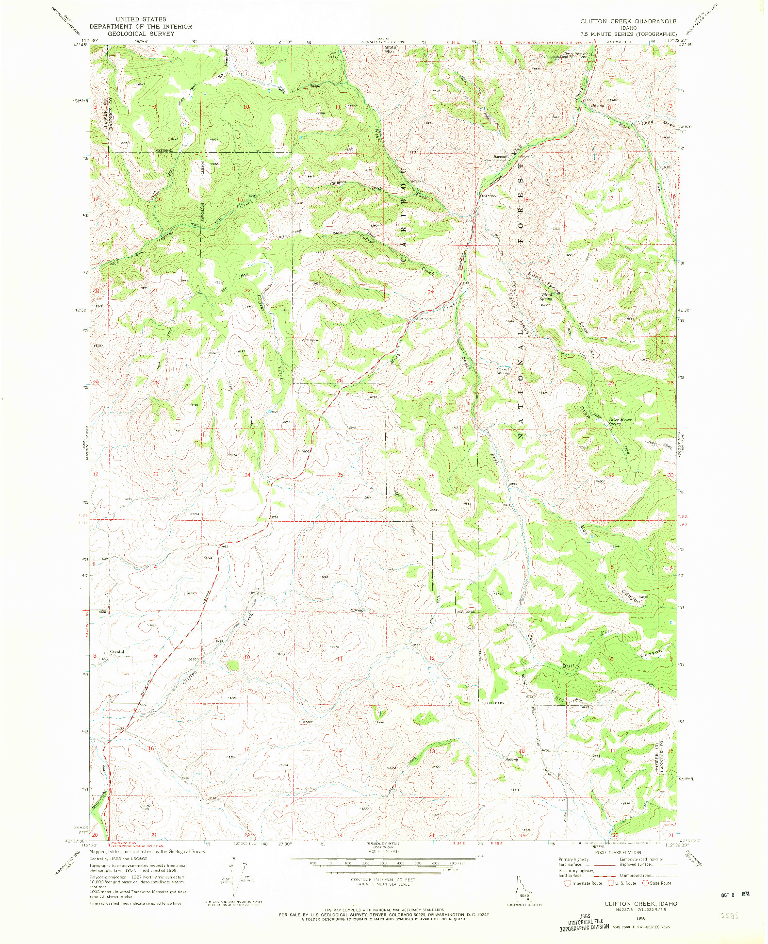 USGS 1:24000-SCALE QUADRANGLE FOR CLIFTON CREEK, ID 1968