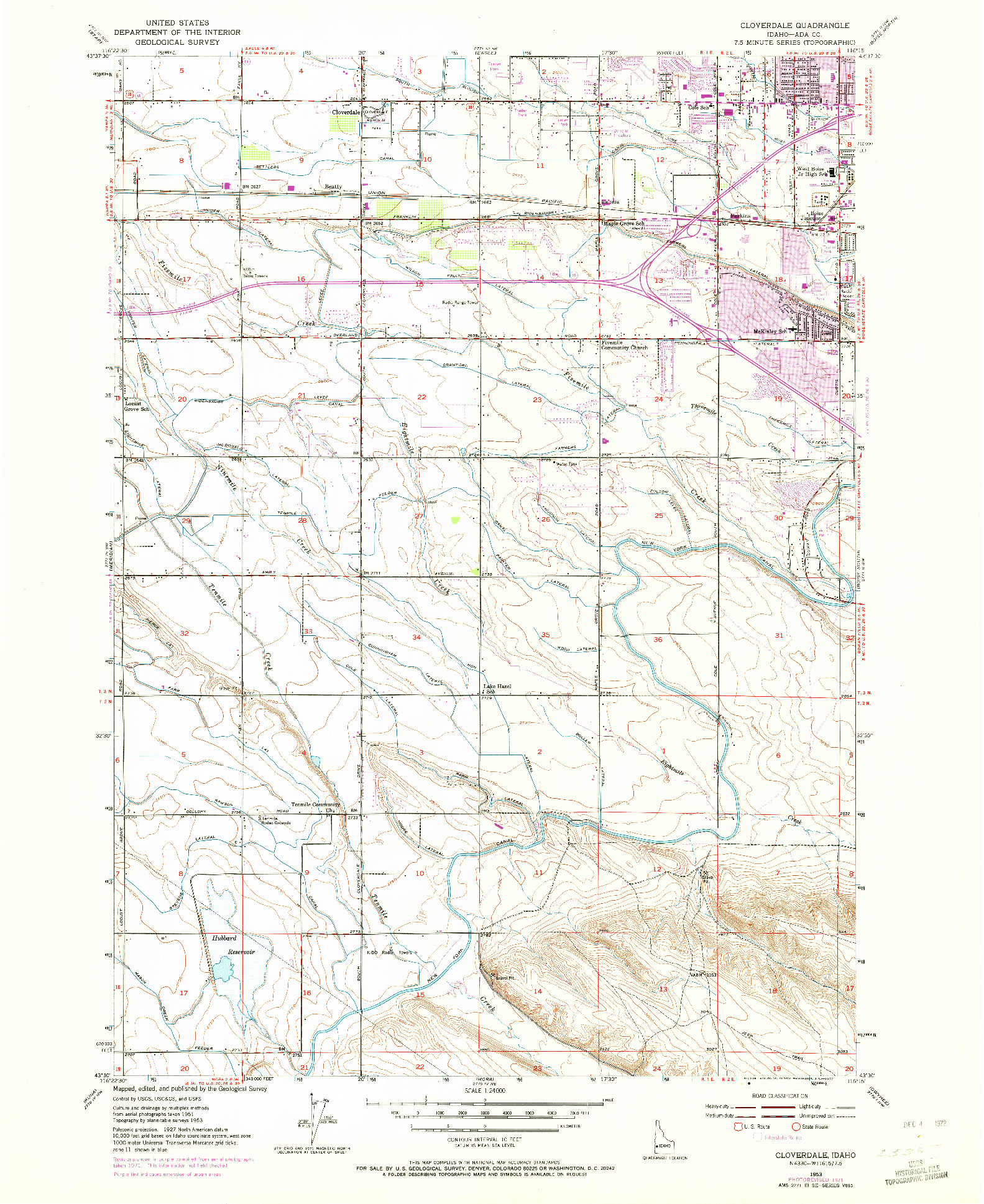USGS 1:24000-SCALE QUADRANGLE FOR CLOVERDALE, ID 1953