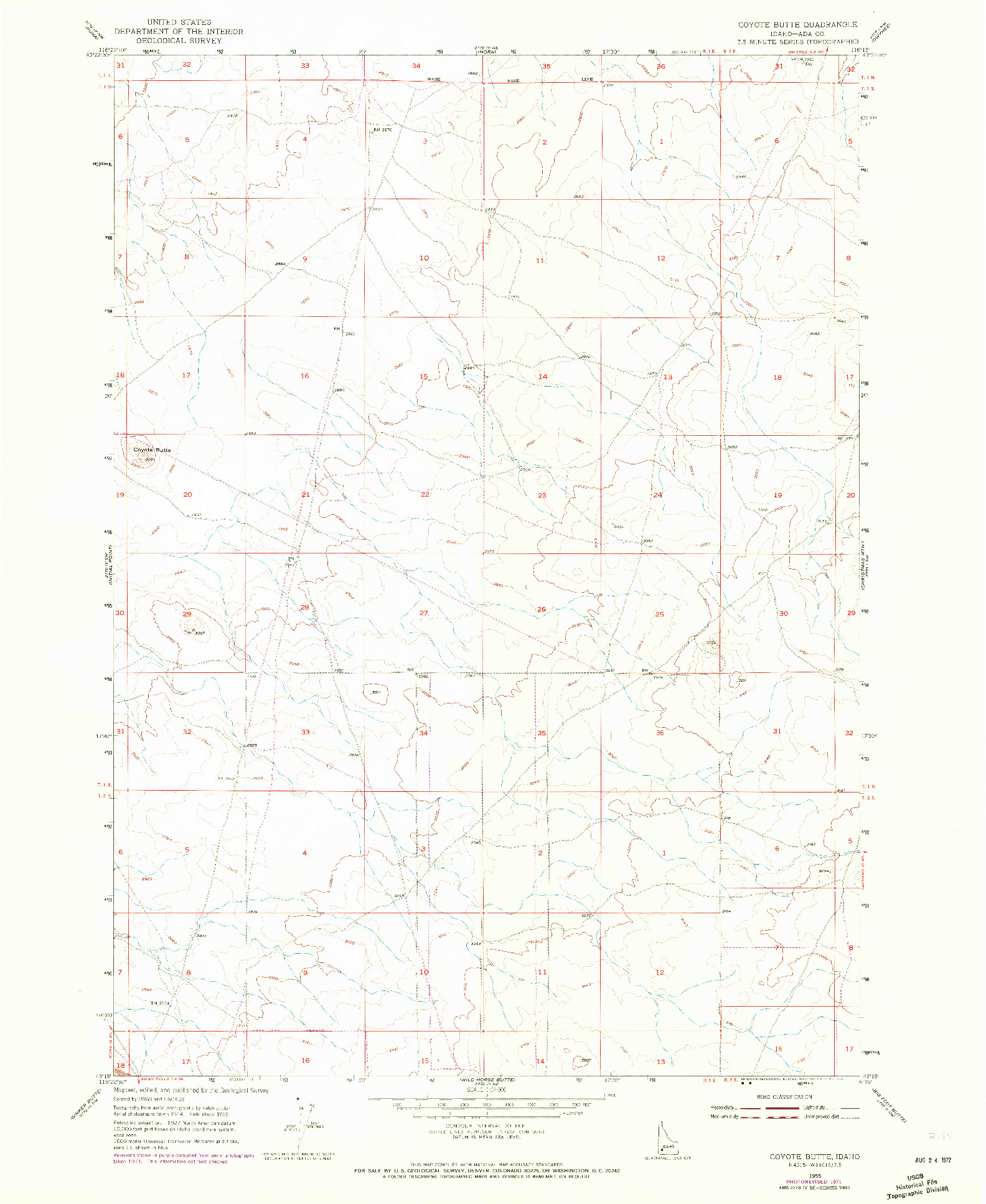 USGS 1:24000-SCALE QUADRANGLE FOR COYOTE BUTTE, ID 1955