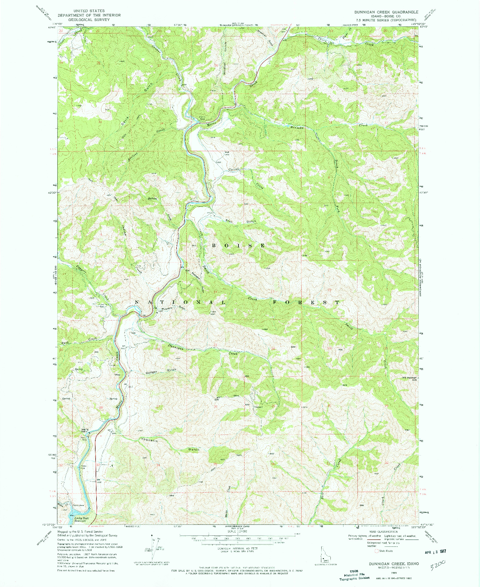 USGS 1:24000-SCALE QUADRANGLE FOR DUNNIGAN CREEK, ID 1969