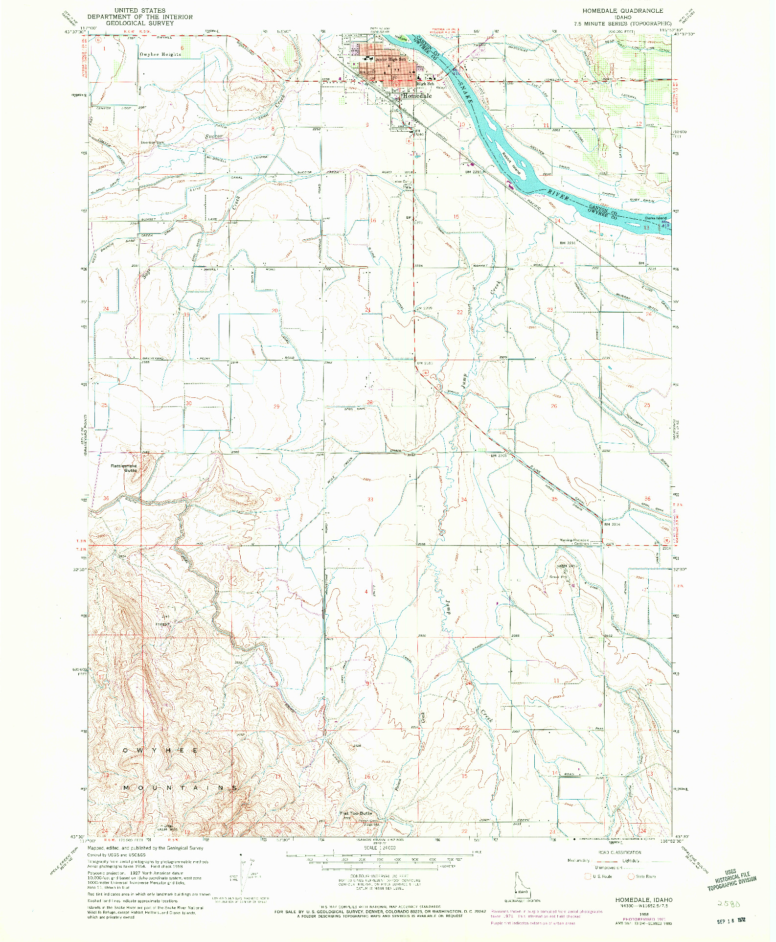USGS 1:24000-SCALE QUADRANGLE FOR HOMEDALE, ID 1958