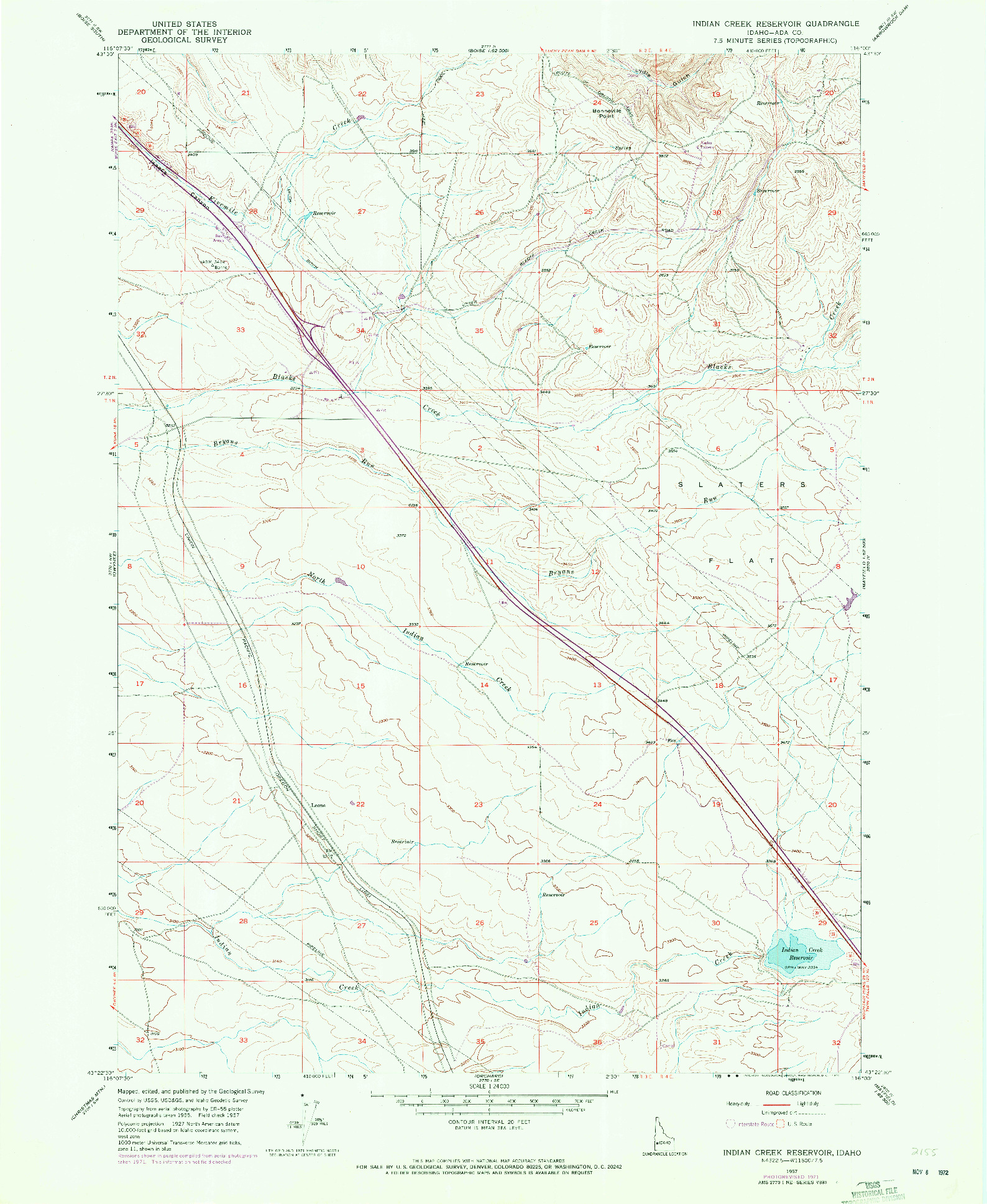 USGS 1:24000-SCALE QUADRANGLE FOR INDIAN CREEK RESERVOIR, ID 1957