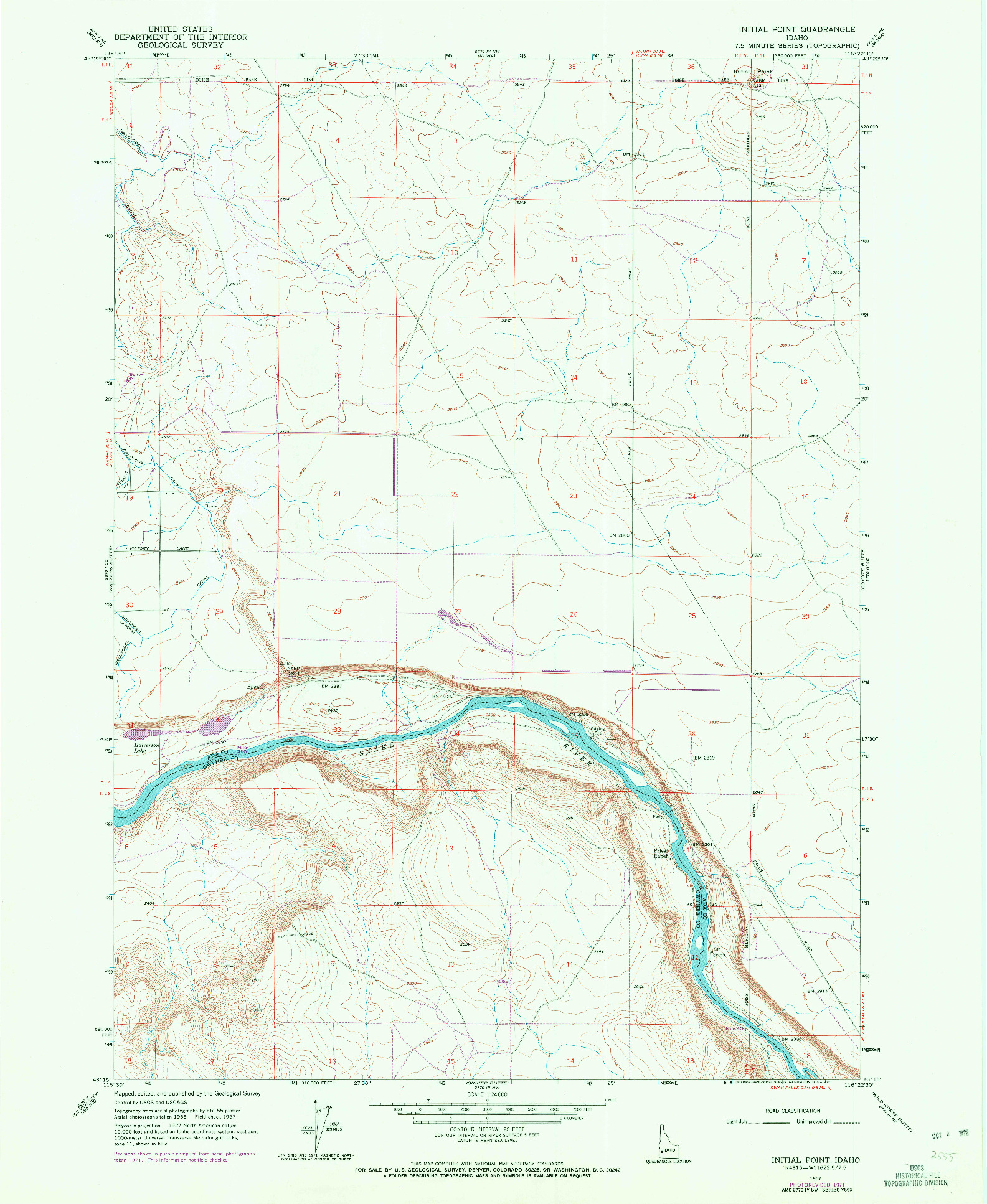 USGS 1:24000-SCALE QUADRANGLE FOR INITIAL POINT, ID 1957