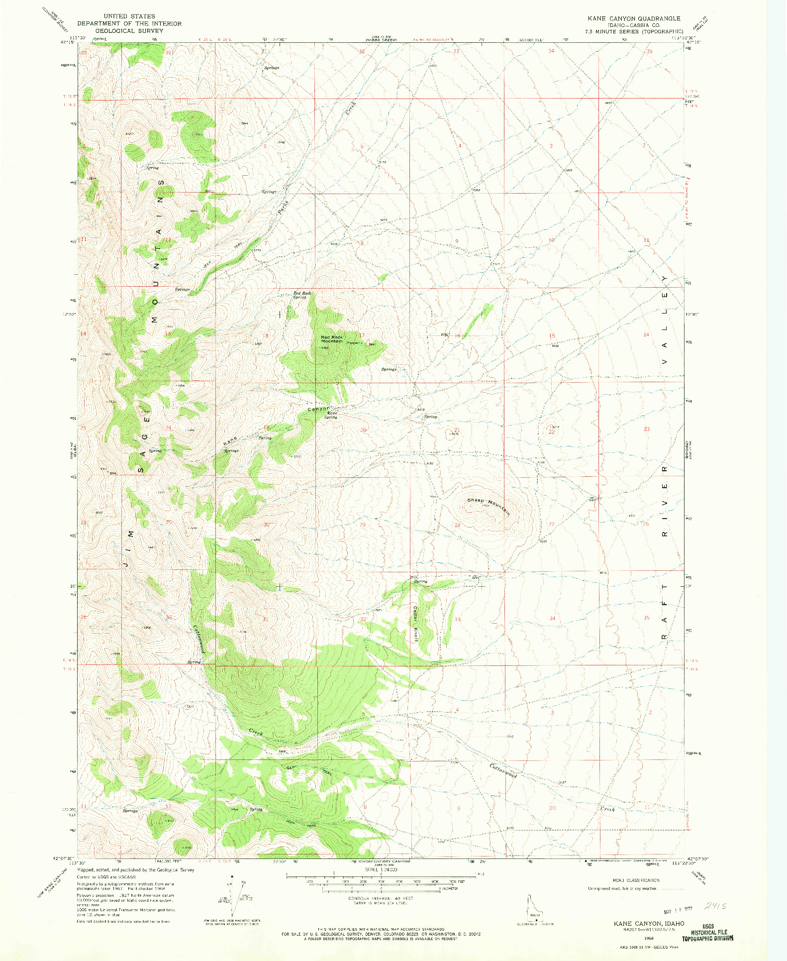 USGS 1:24000-SCALE QUADRANGLE FOR KANE CANYON, ID 1968