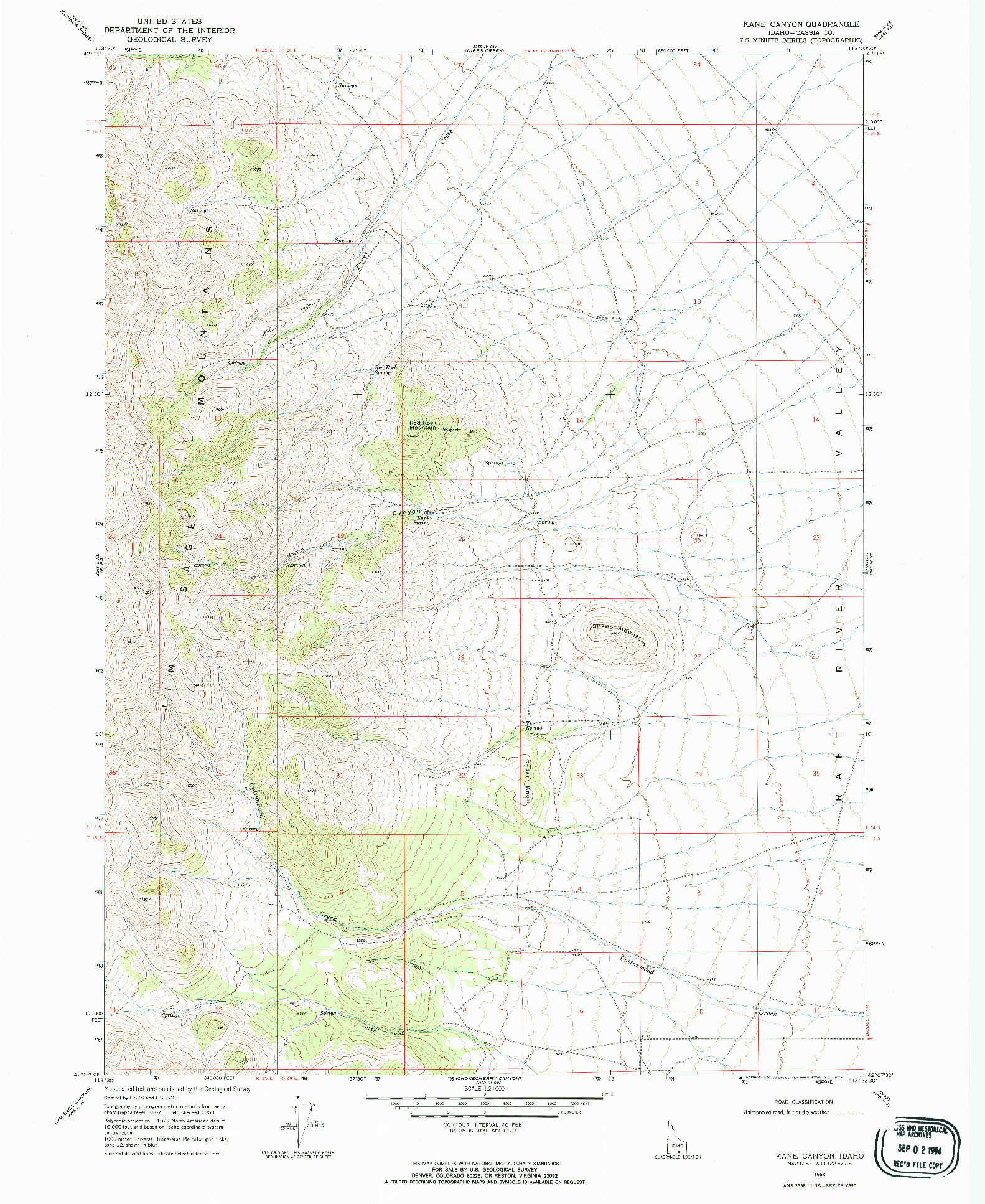 USGS 1:24000-SCALE QUADRANGLE FOR KANE CANYON, ID 1968