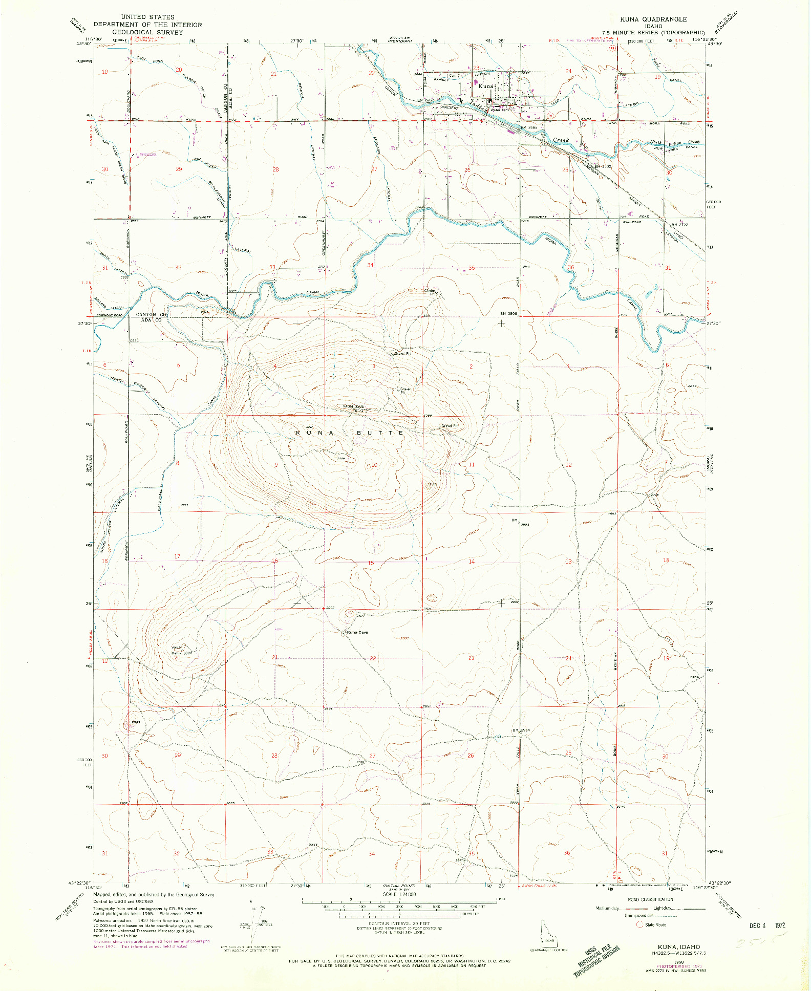 USGS 1:24000-SCALE QUADRANGLE FOR KUNA, ID 1958