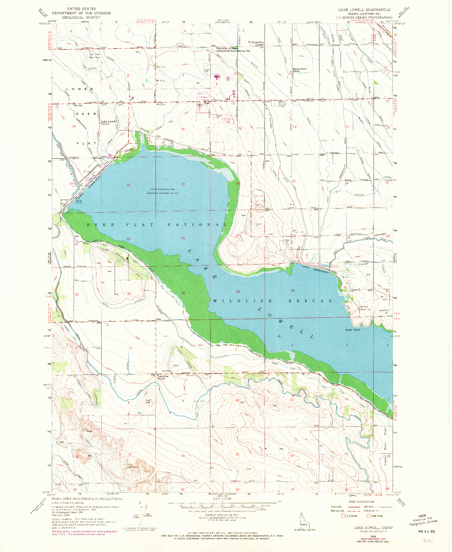 USGS 1:24000-SCALE QUADRANGLE FOR LAKE LOWELL, ID 1958