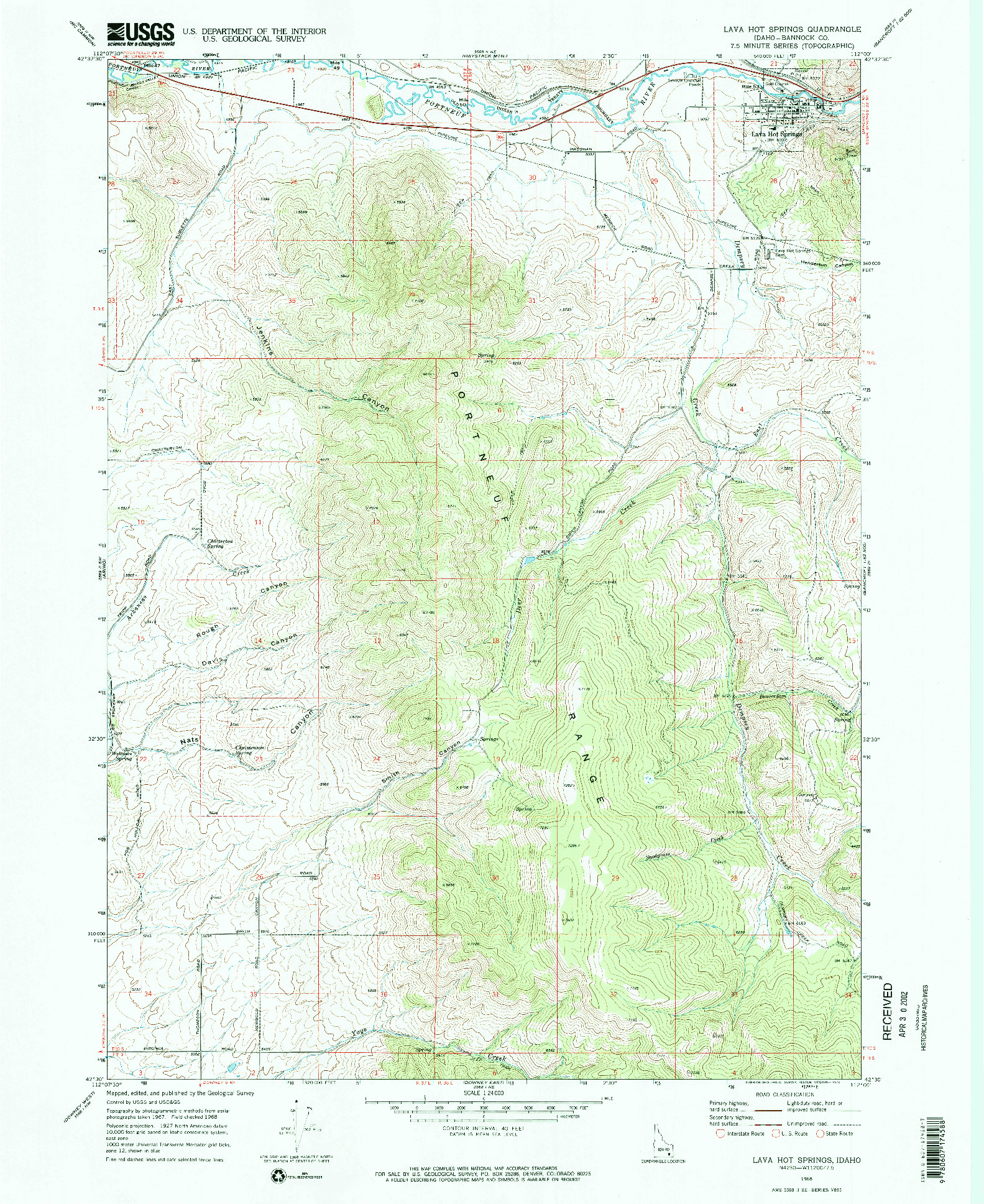 USGS 1:24000-SCALE QUADRANGLE FOR LAVA HOT SPRINGS, ID 1968