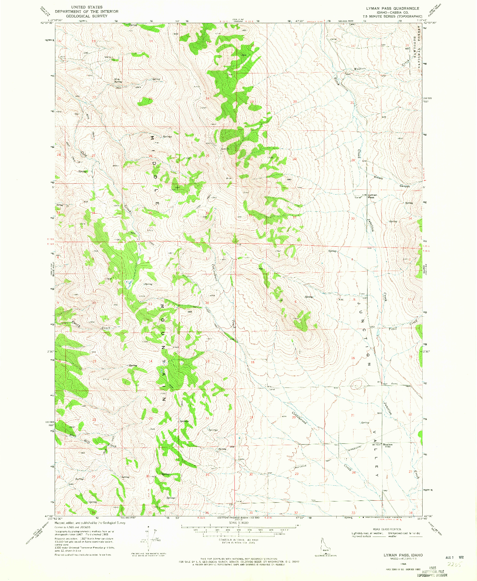 USGS 1:24000-SCALE QUADRANGLE FOR LYMAN PASS, ID 1968