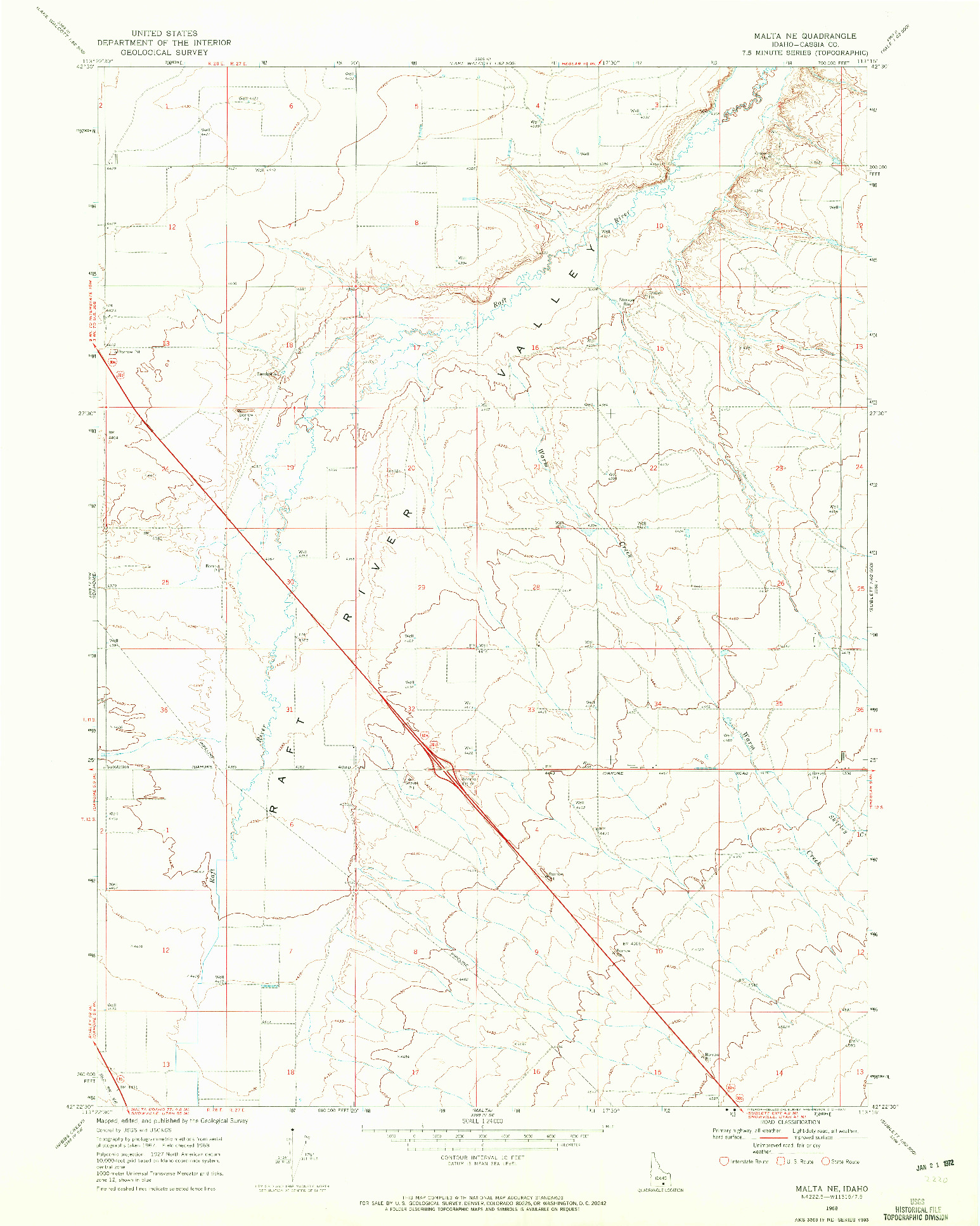 USGS 1:24000-SCALE QUADRANGLE FOR MALTA NE, ID 1968