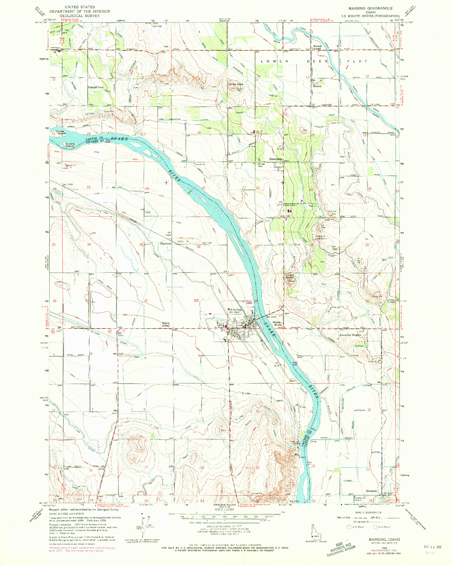 USGS 1:24000-SCALE QUADRANGLE FOR MARSING, ID 1958