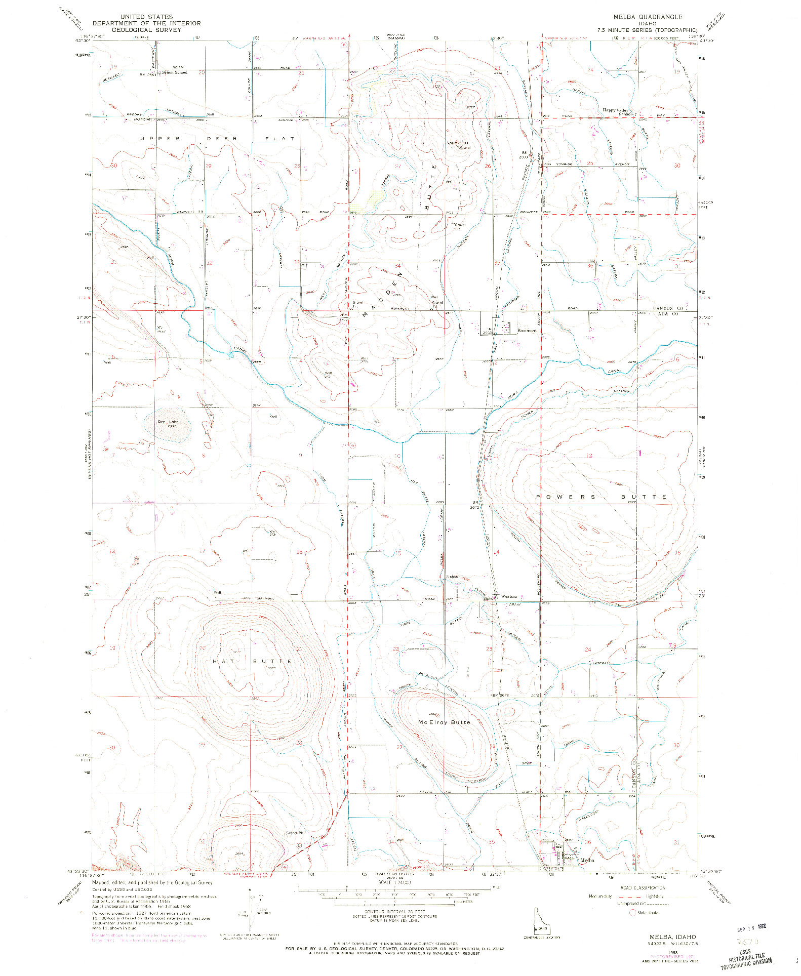 USGS 1:24000-SCALE QUADRANGLE FOR MELBA, ID 1958