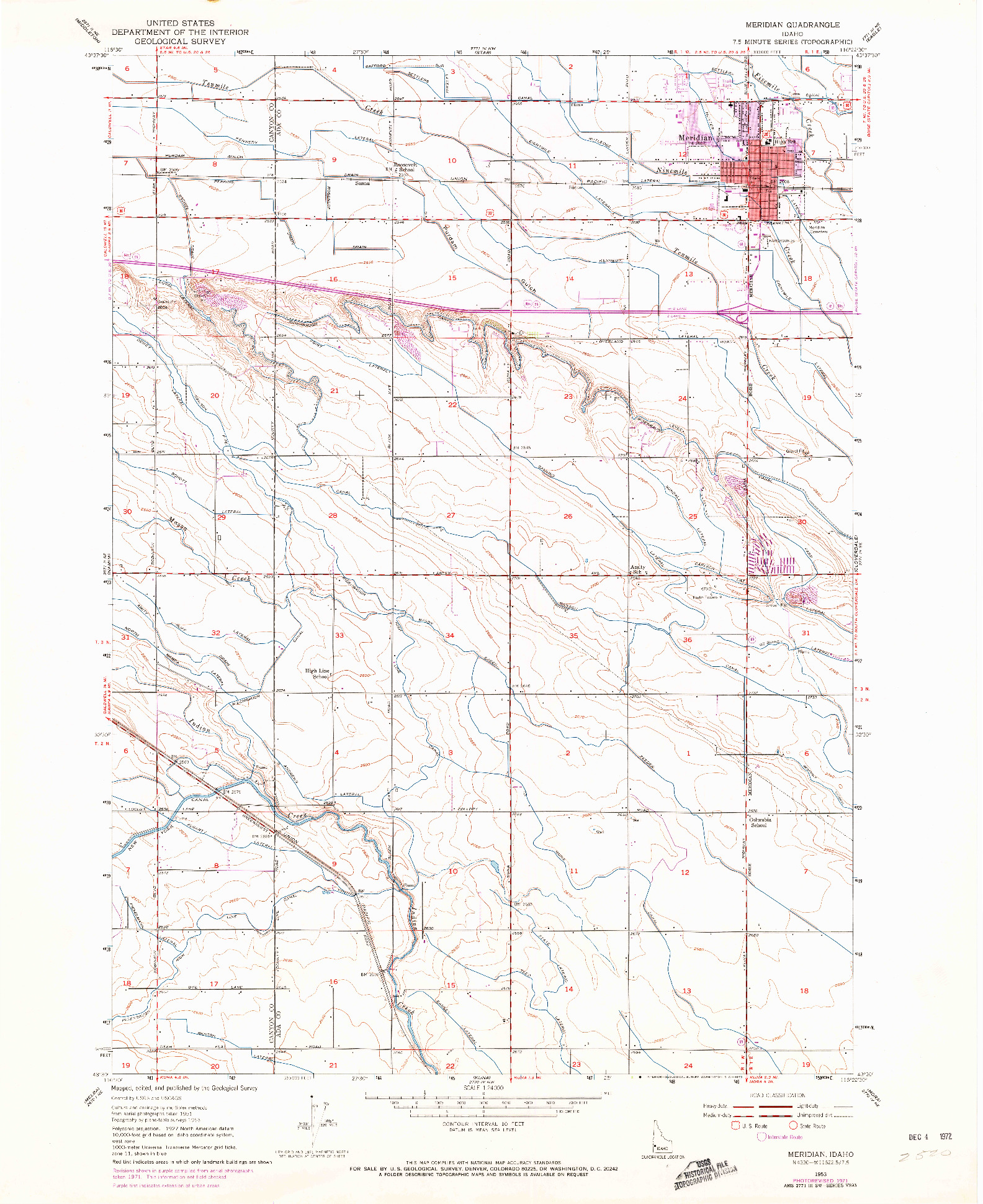 USGS 1:24000-SCALE QUADRANGLE FOR MERIDIAN, ID 1953