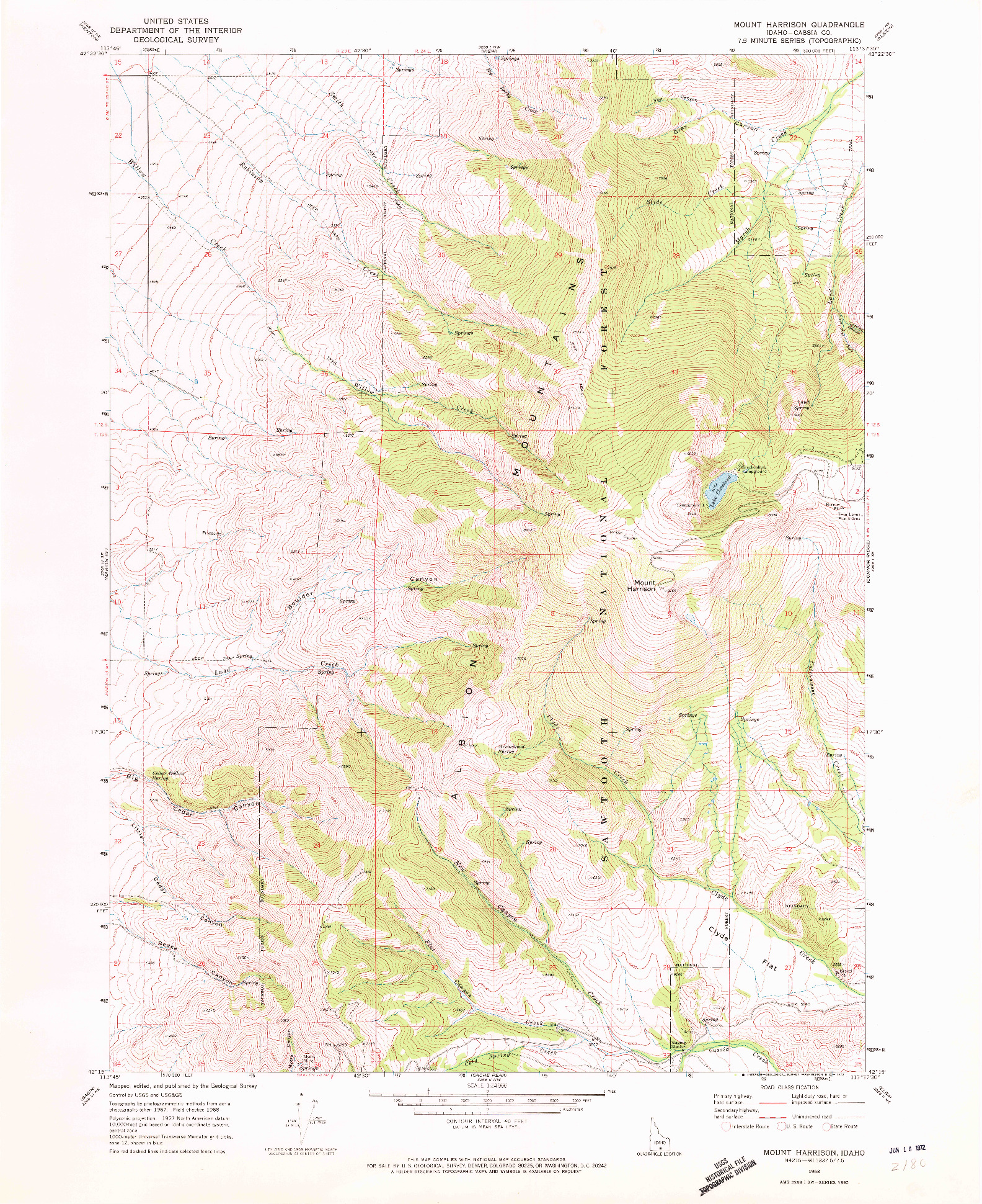 USGS 1:24000-SCALE QUADRANGLE FOR MOUNT HARRISON, ID 1968