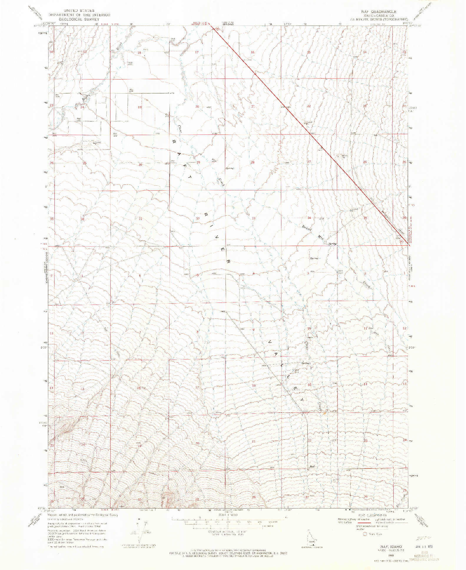 USGS 1:24000-SCALE QUADRANGLE FOR NAF, ID 1968