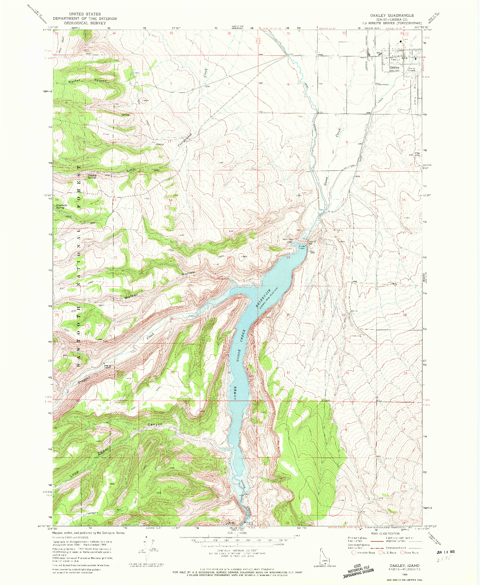 USGS 1:24000-SCALE QUADRANGLE FOR OAKLEY, ID 1968