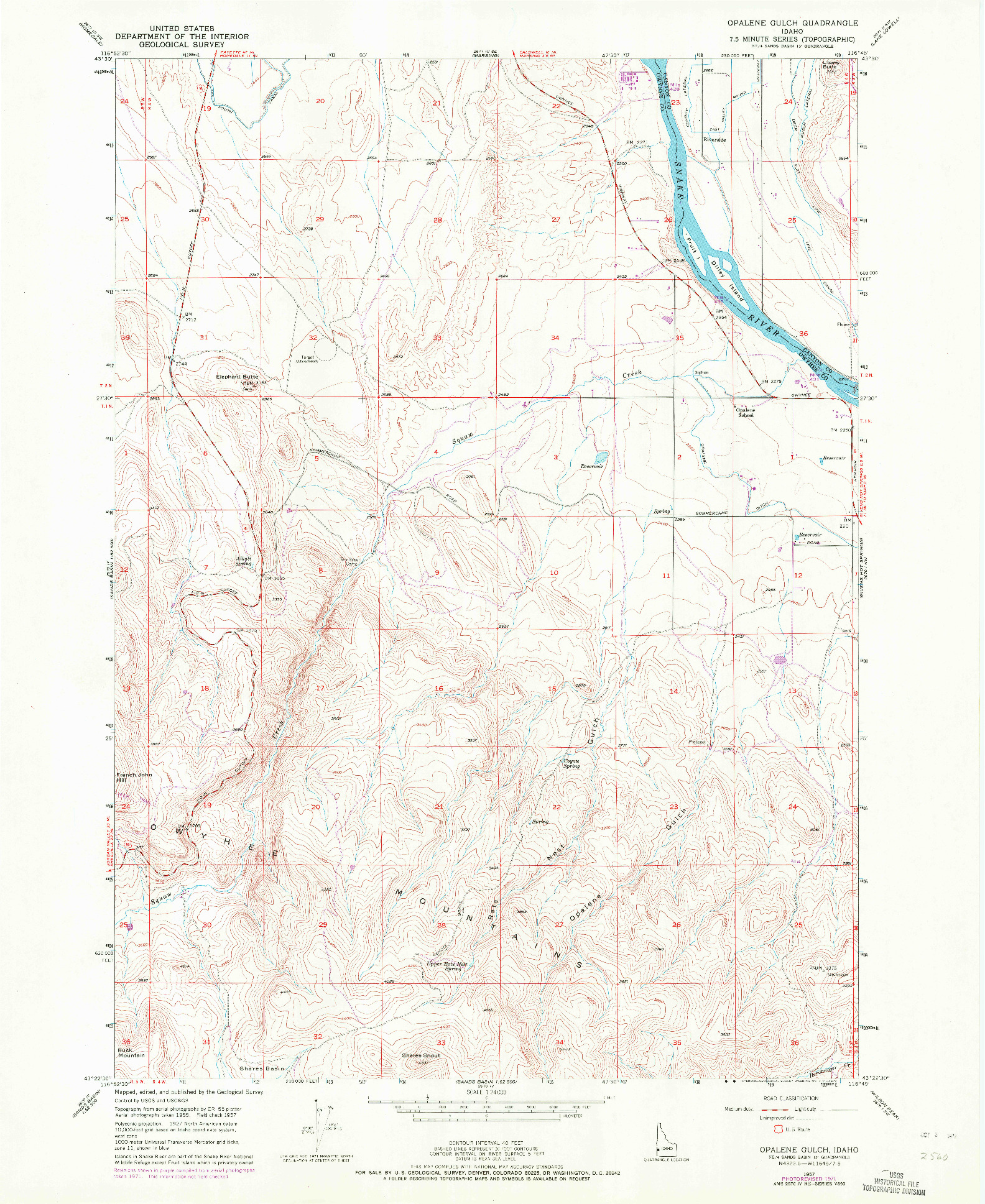 USGS 1:24000-SCALE QUADRANGLE FOR OPALENE GULCH, ID 1957