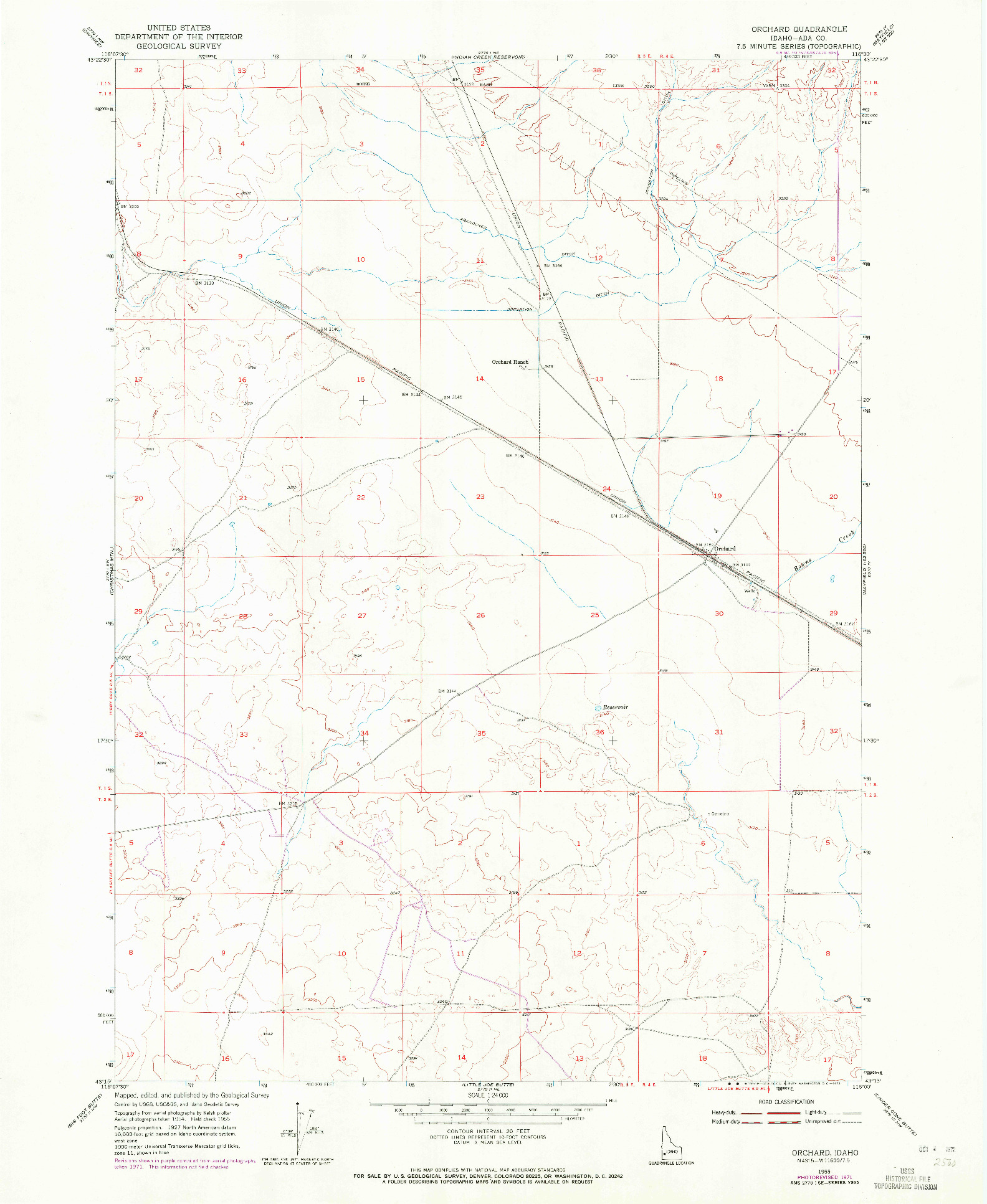 USGS 1:24000-SCALE QUADRANGLE FOR ORCHARD, ID 1955
