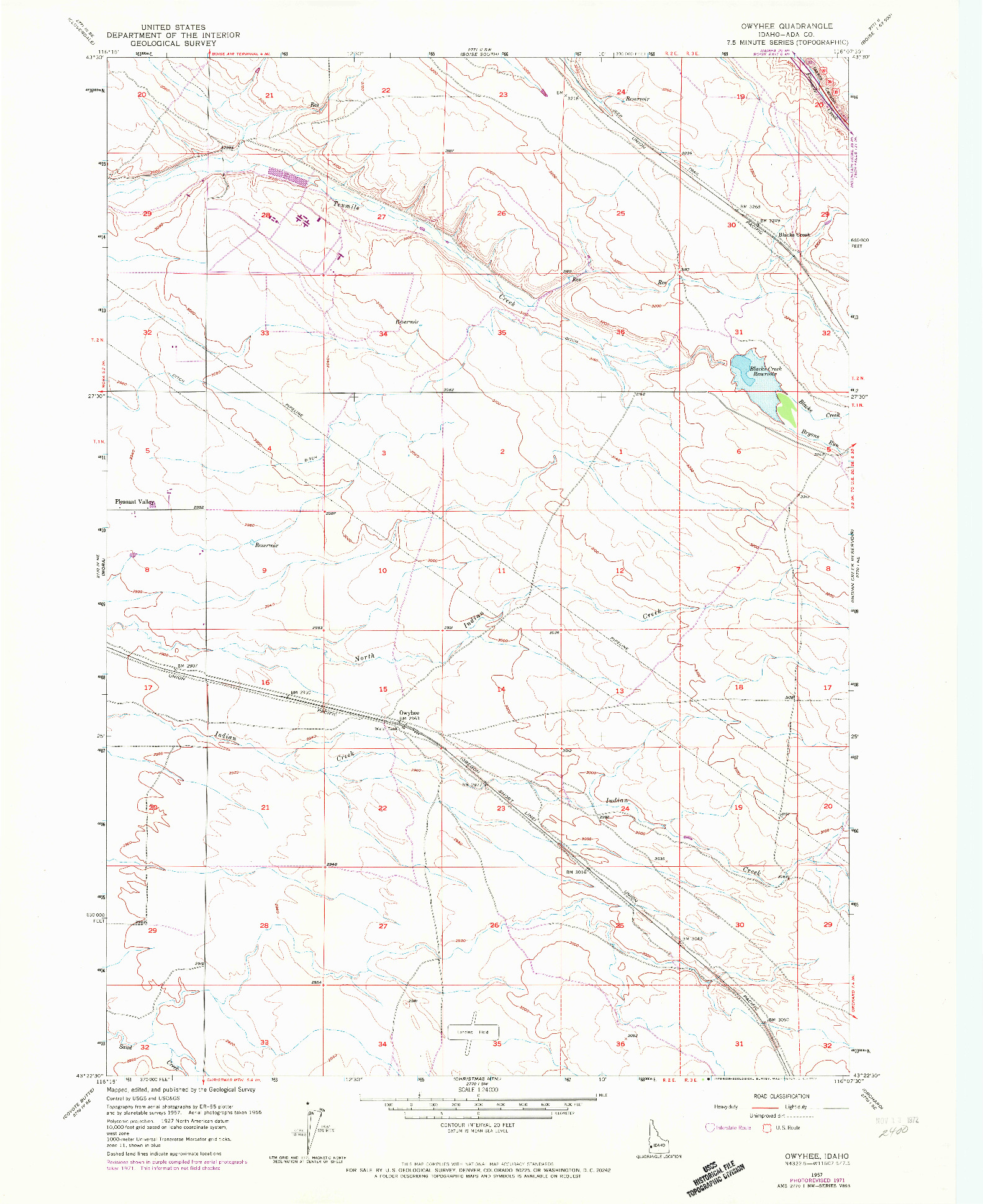 USGS 1:24000-SCALE QUADRANGLE FOR OWYHEE, ID 1957