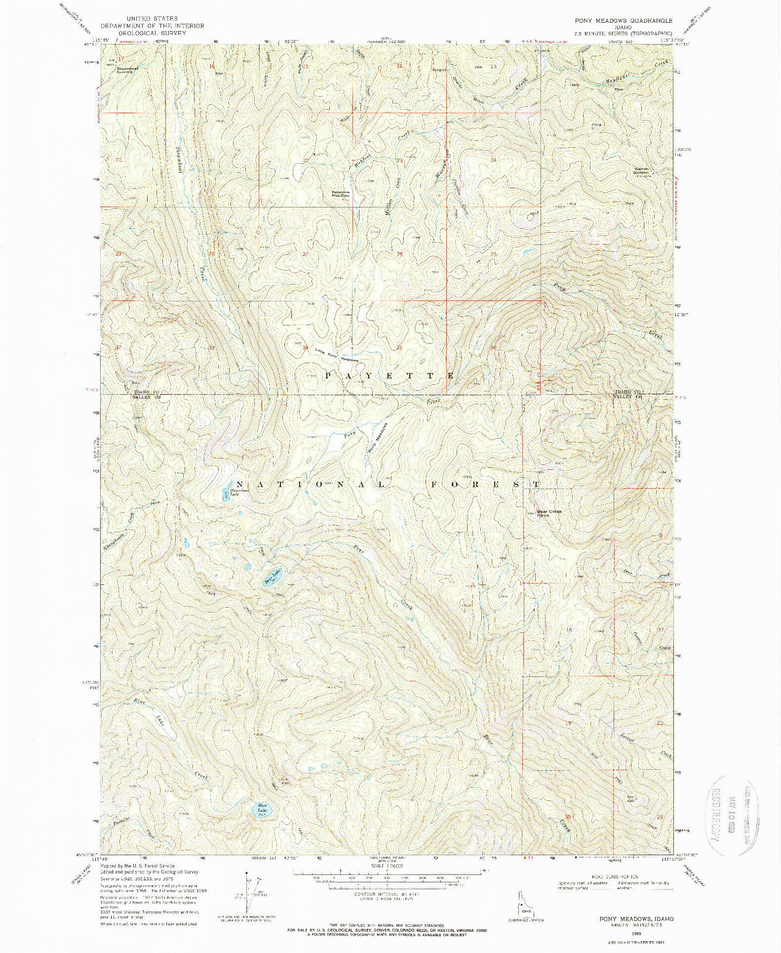 USGS 1:24000-SCALE QUADRANGLE FOR PONY MEADOWS, ID 1969