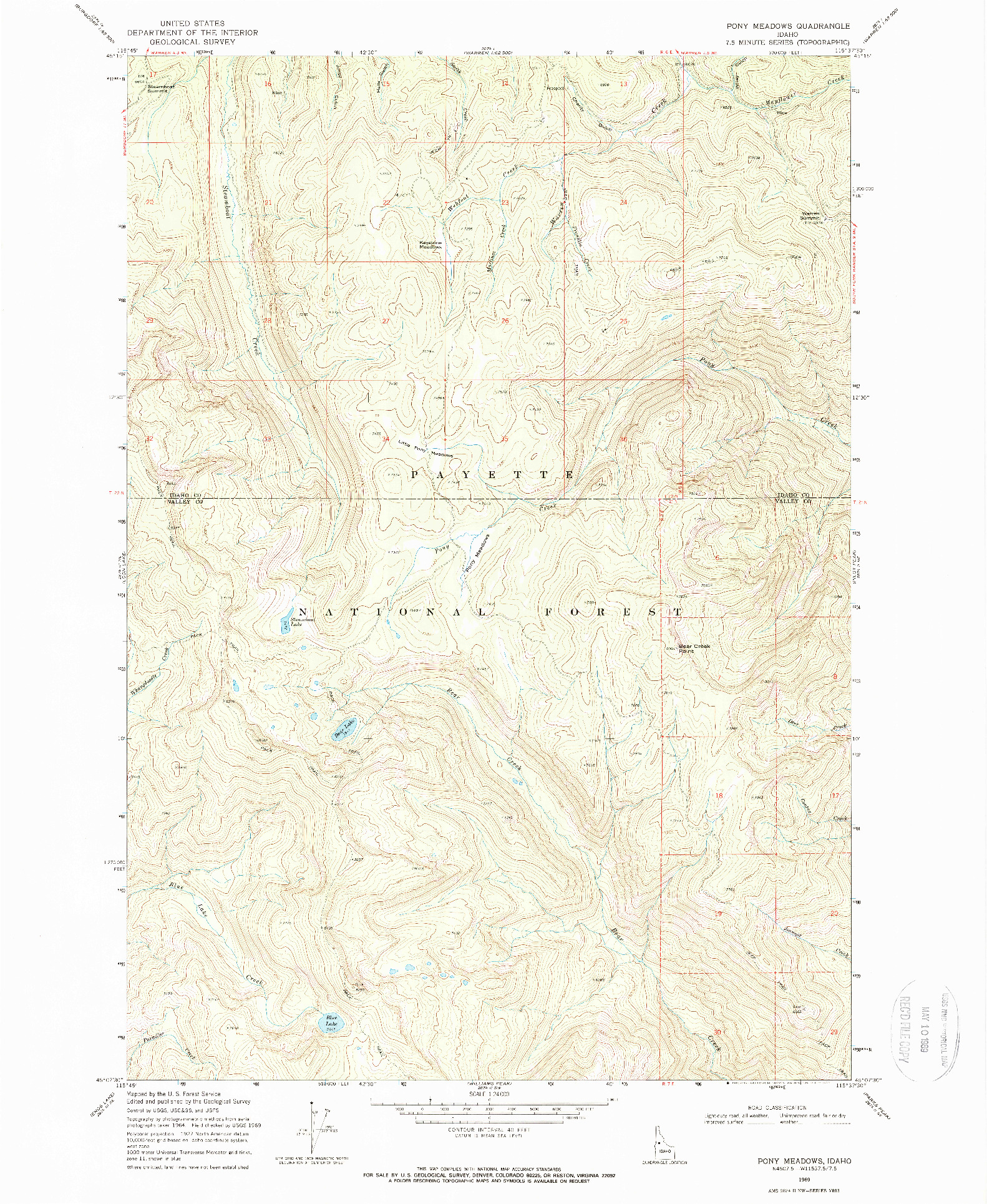 USGS 1:24000-SCALE QUADRANGLE FOR PONY MEADOWS, ID 1969