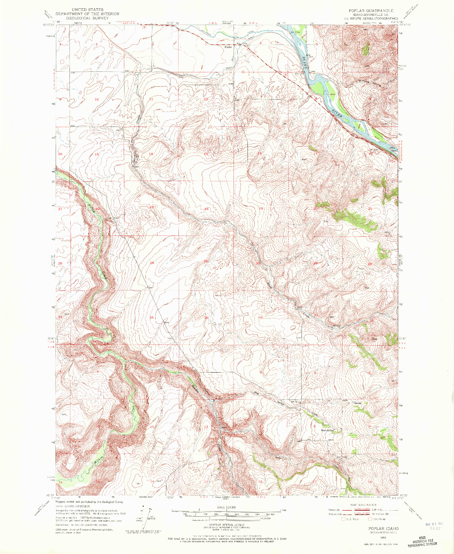 USGS 1:24000-SCALE QUADRANGLE FOR POPLAR, ID 1951