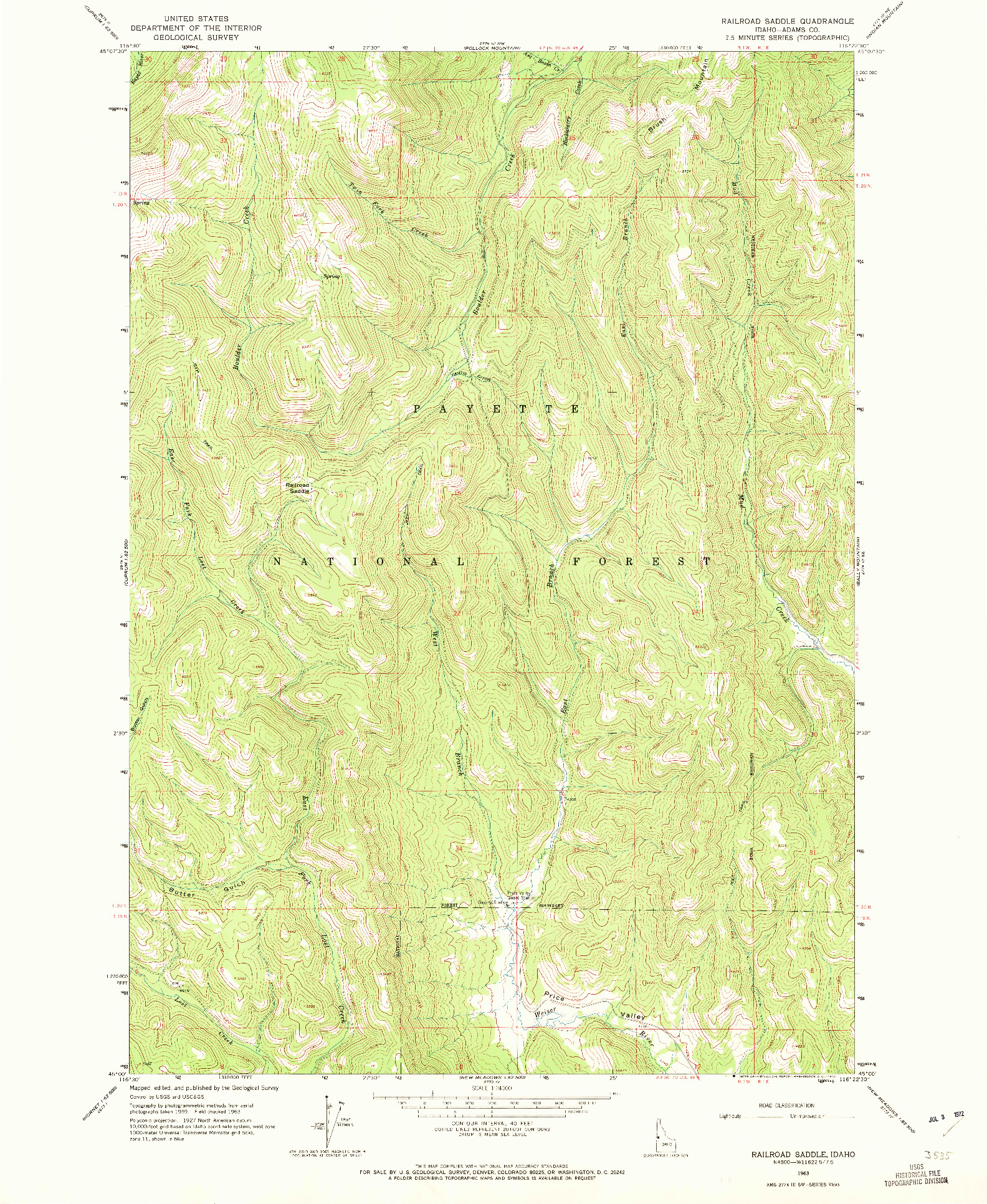 USGS 1:24000-SCALE QUADRANGLE FOR RAILROAD SADDLE, ID 1963