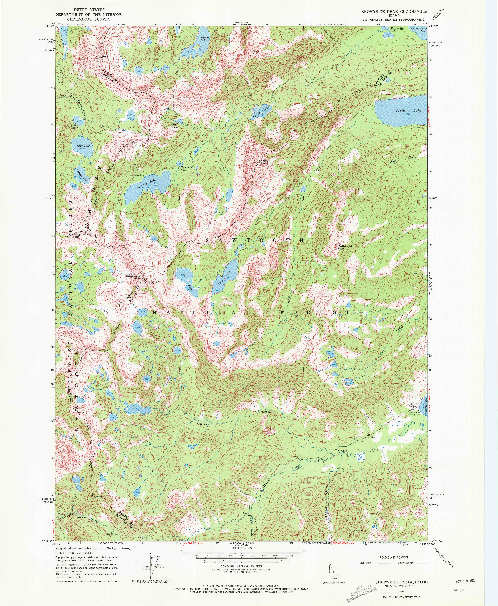 USGS 1:24000-SCALE QUADRANGLE FOR SNOWYSIDE PEAK, ID 1964