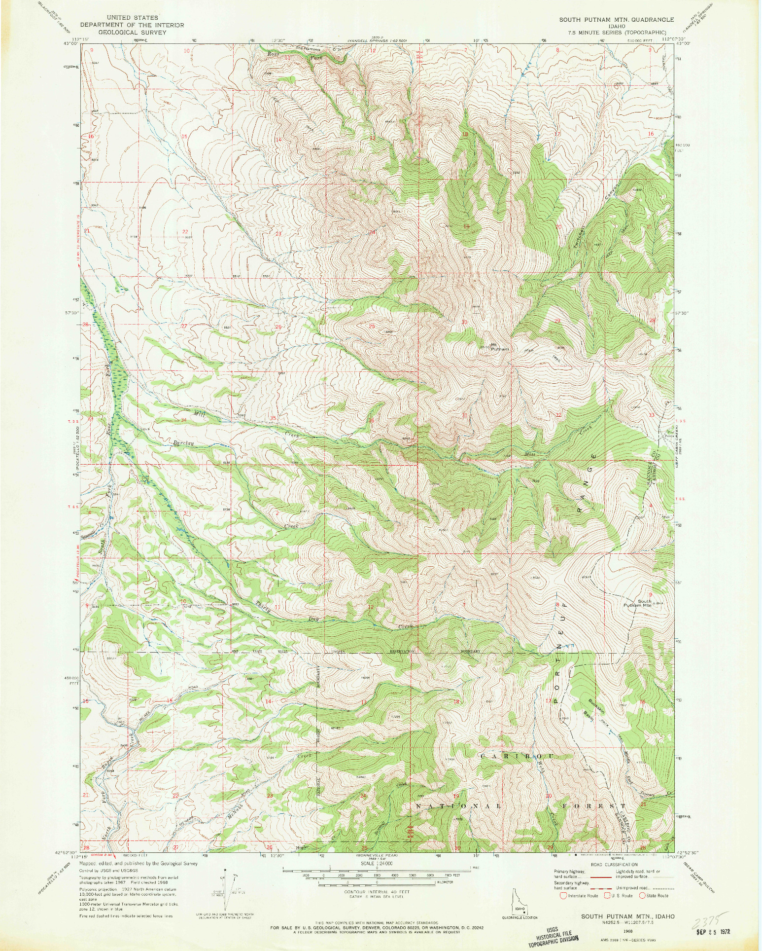 USGS 1:24000-SCALE QUADRANGLE FOR SOUTH PUTNAM MTN, ID 1968