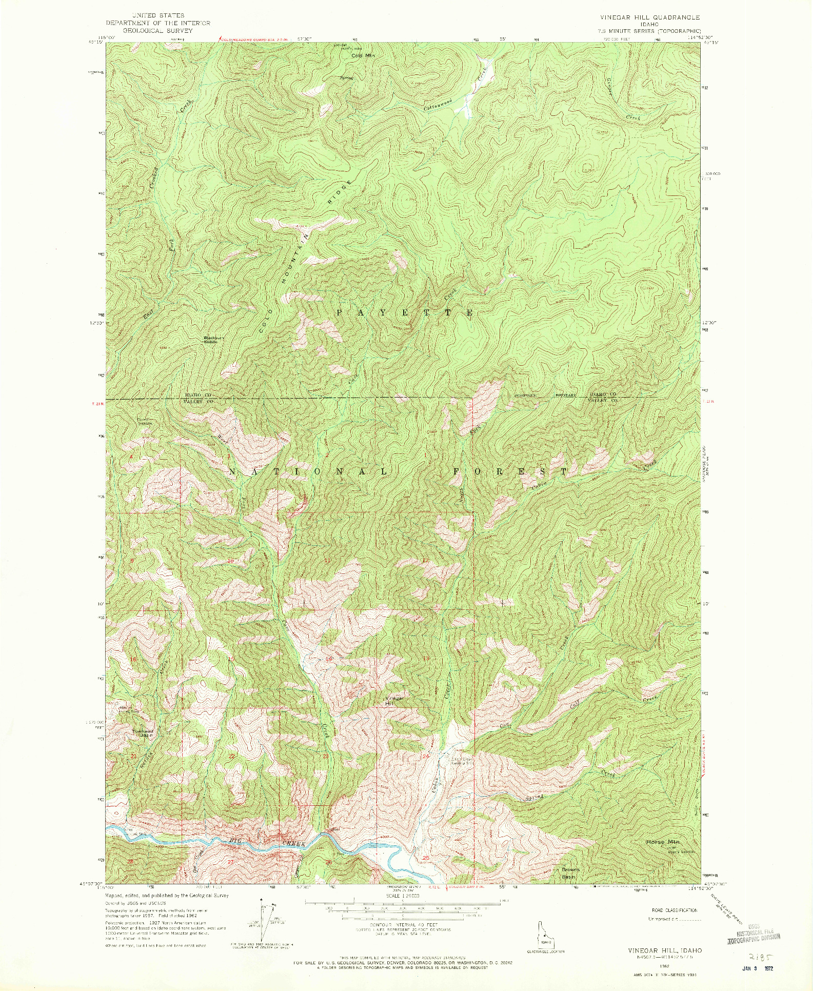 USGS 1:24000-SCALE QUADRANGLE FOR VINEGAR HILL, ID 1962