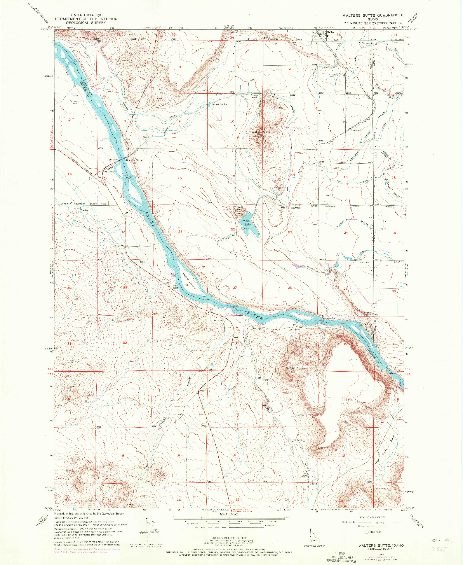 USGS 1:24000-SCALE QUADRANGLE FOR WALTERS BUTTE, ID 1957