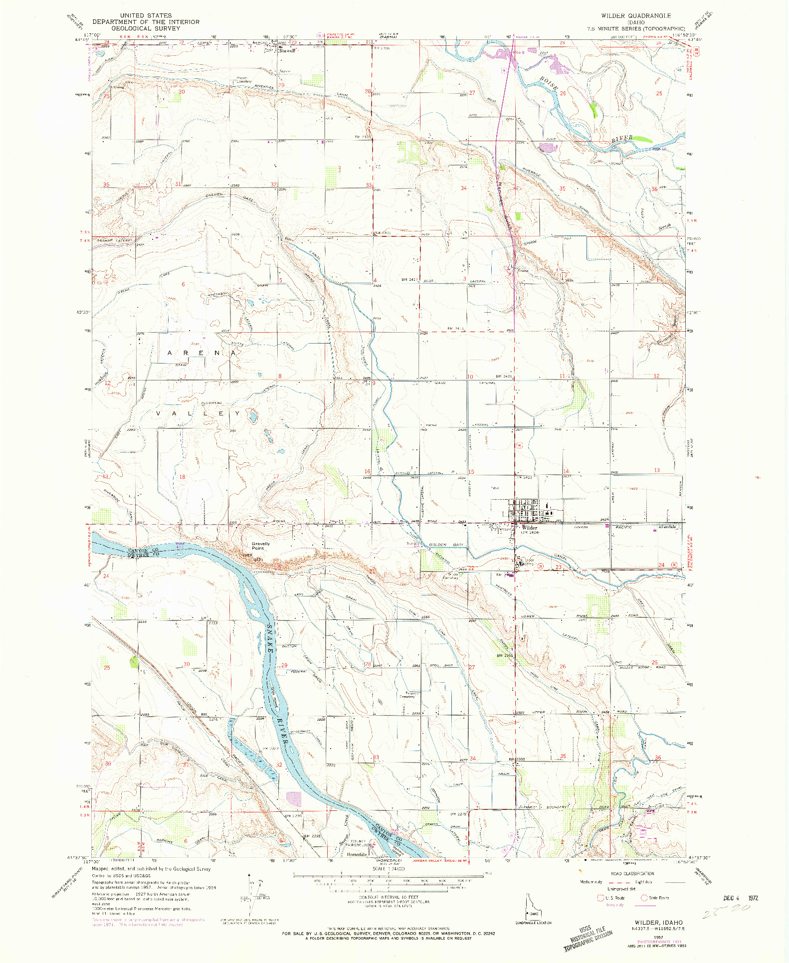 USGS 1:24000-SCALE QUADRANGLE FOR WILDER, ID 1957