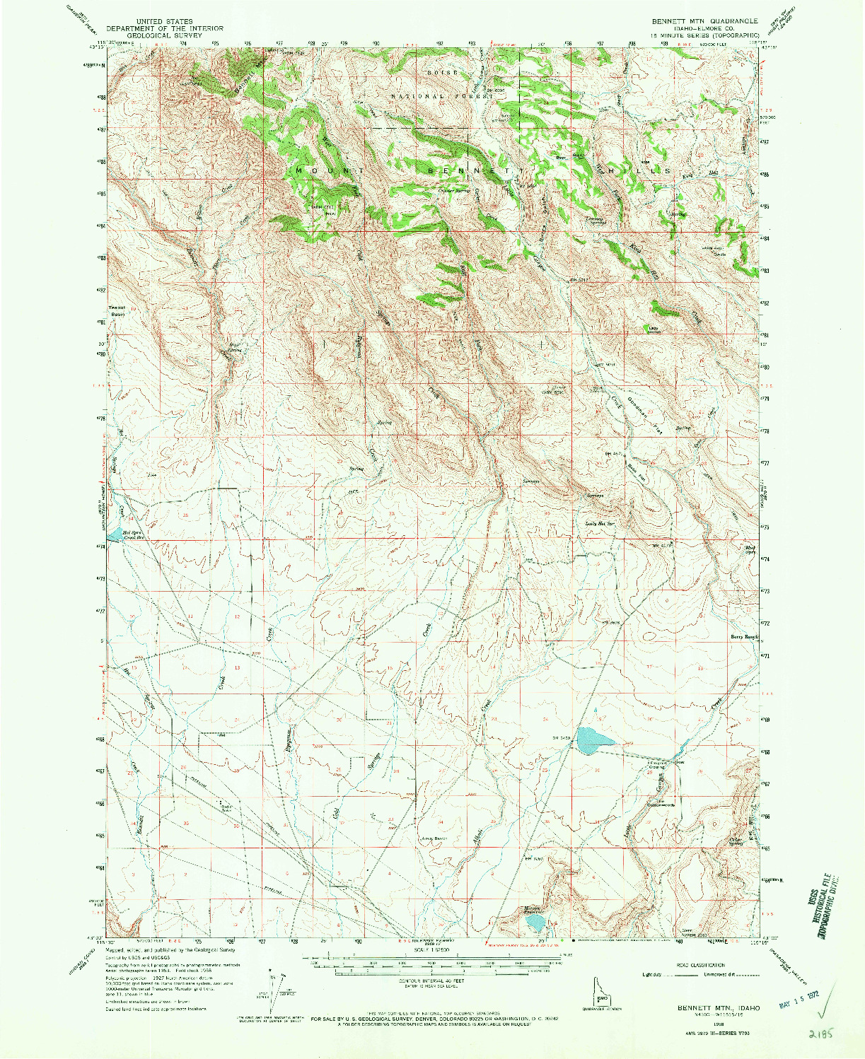 USGS 1:62500-SCALE QUADRANGLE FOR BENNETT MTN, ID 1958